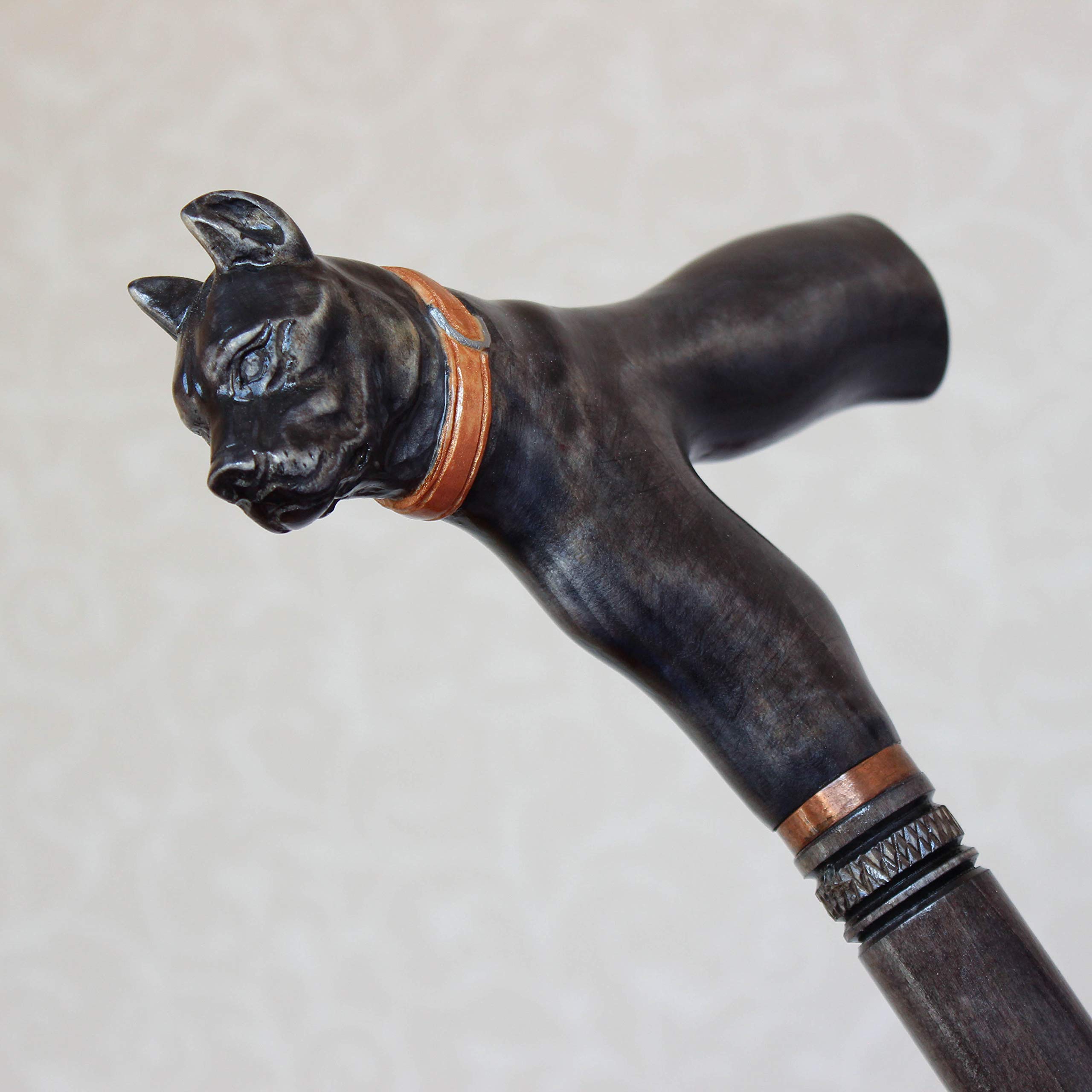 Hand Carved Black Wooden Pitbull Dog Walking Cane - Unique Handmade Hiking Stick for Outdoor Adventures, Pet Lovers & Nature Walks