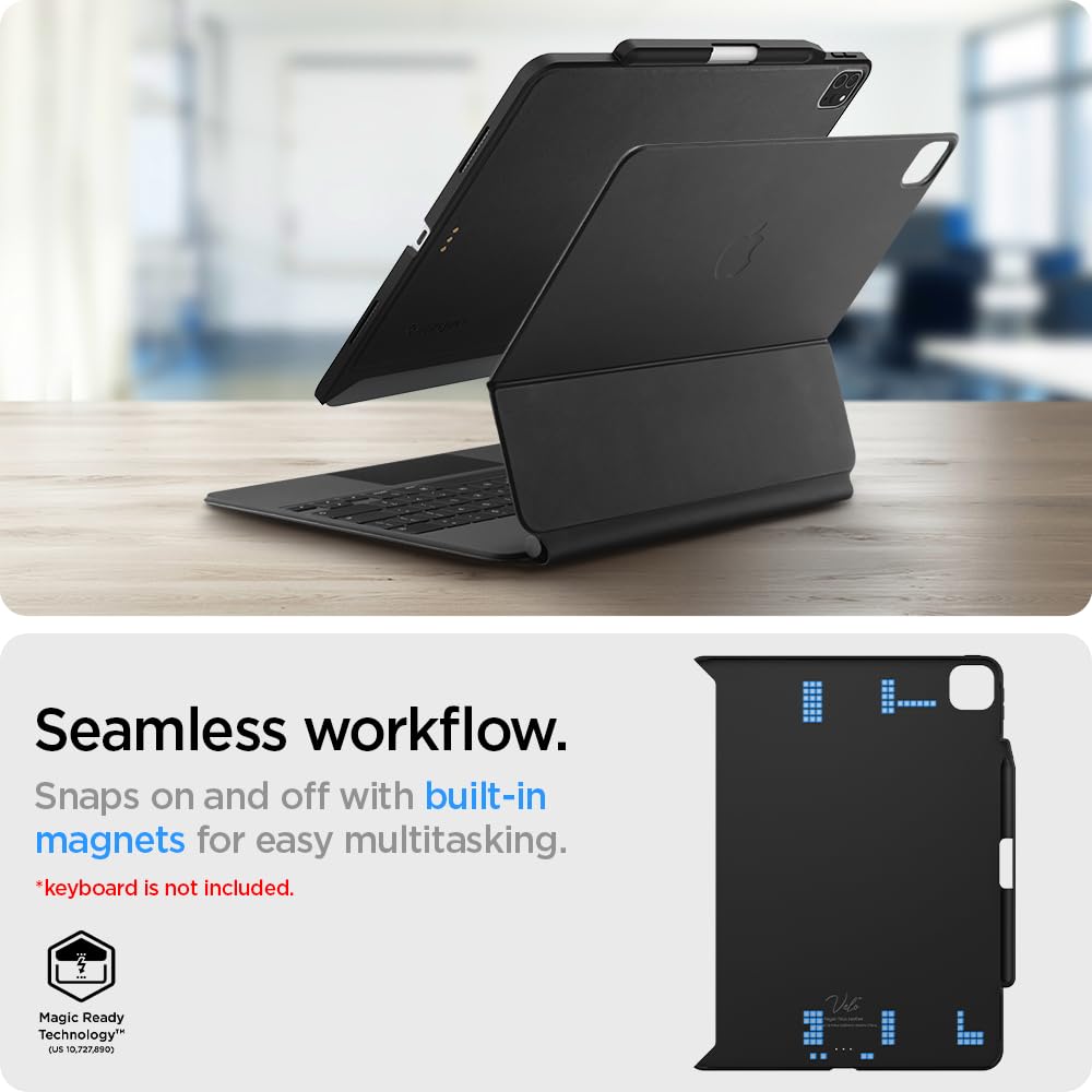 Spigen Thin Fit Pro iPad Pro 12.9 Case (2021/2022 M2 6th & 5th Gen) - Slim Protective Cover with Pencil Holder, Magic Keyboard Compatible (Black) | Perfect for Work, Travel & Daily Use
