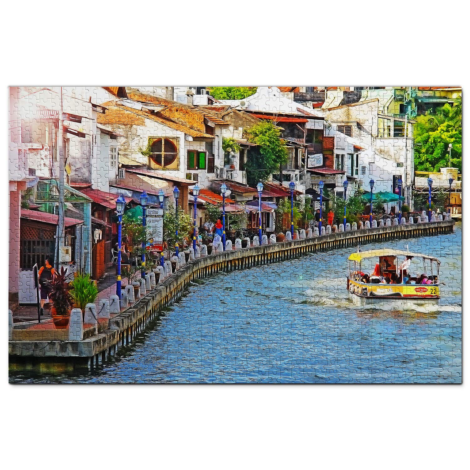 1000 Piece Malaysia Malacca River Jigsaw Puzzle - Wooden Travel Souvenir & Home Decor for Adults, Family Game Night, and Educational Activity