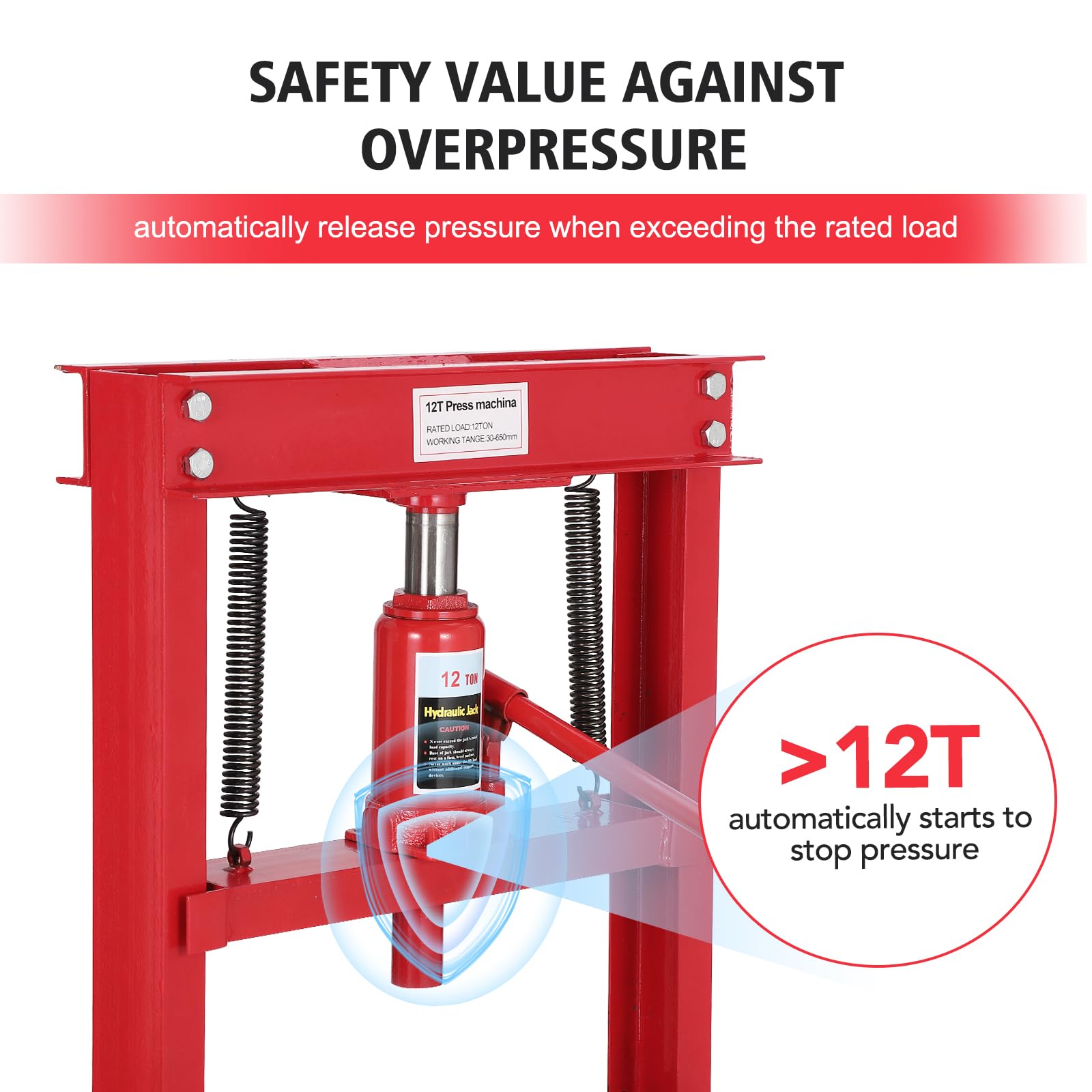 12 Ton Hydraulic Press with Press Plates - Benchtop H-Frame Garage Floor Press with Adjustable Height - Heavy Duty Metalworking, Bearing Removal & Auto Repair Tool for Workshop & DIY Projects