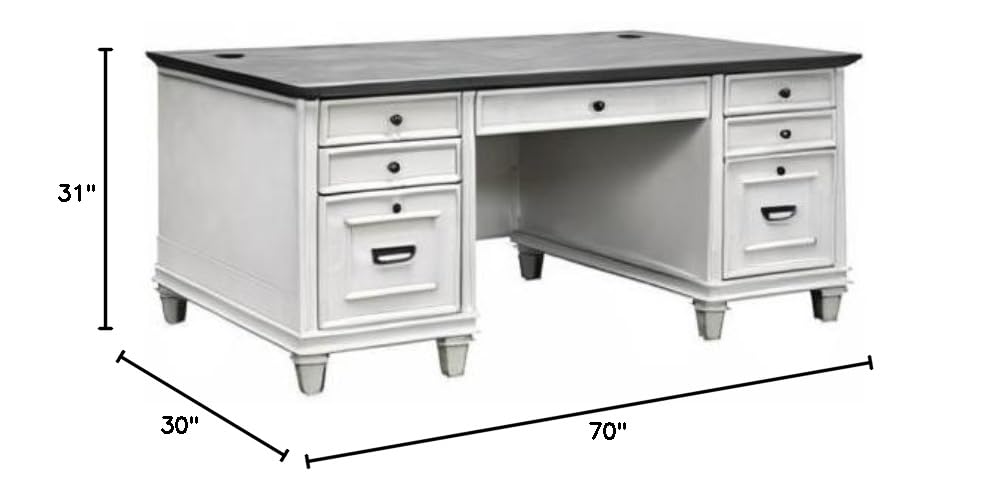 Martin Furniture Double Pedestal Office Desk in White - Modern Executive Desk for Home Office, Study Room & Workspace
