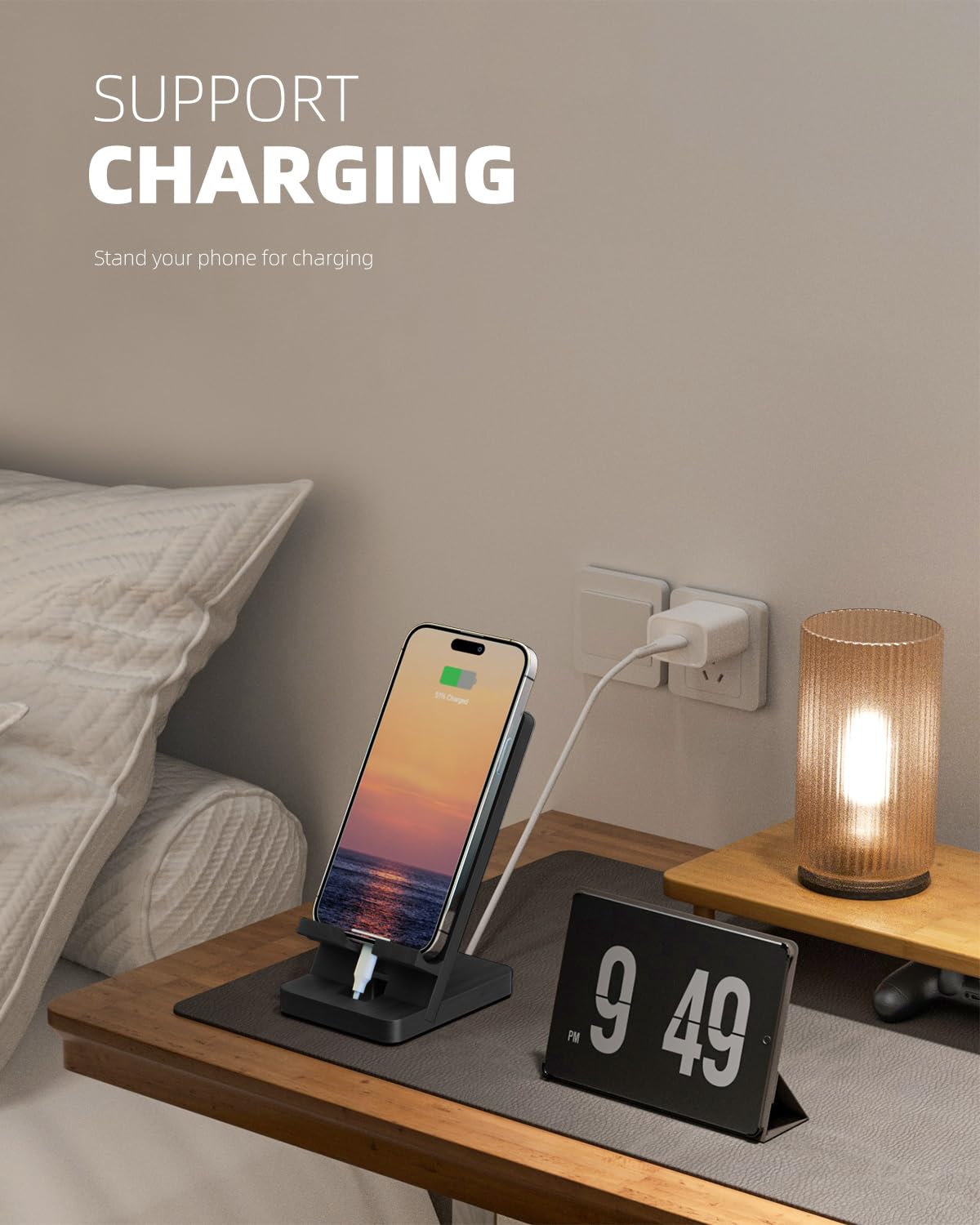 Portable Clear Phone Stand for Desk - Black | Universal Cell Phone Holder for Home, Office, and Car Use
