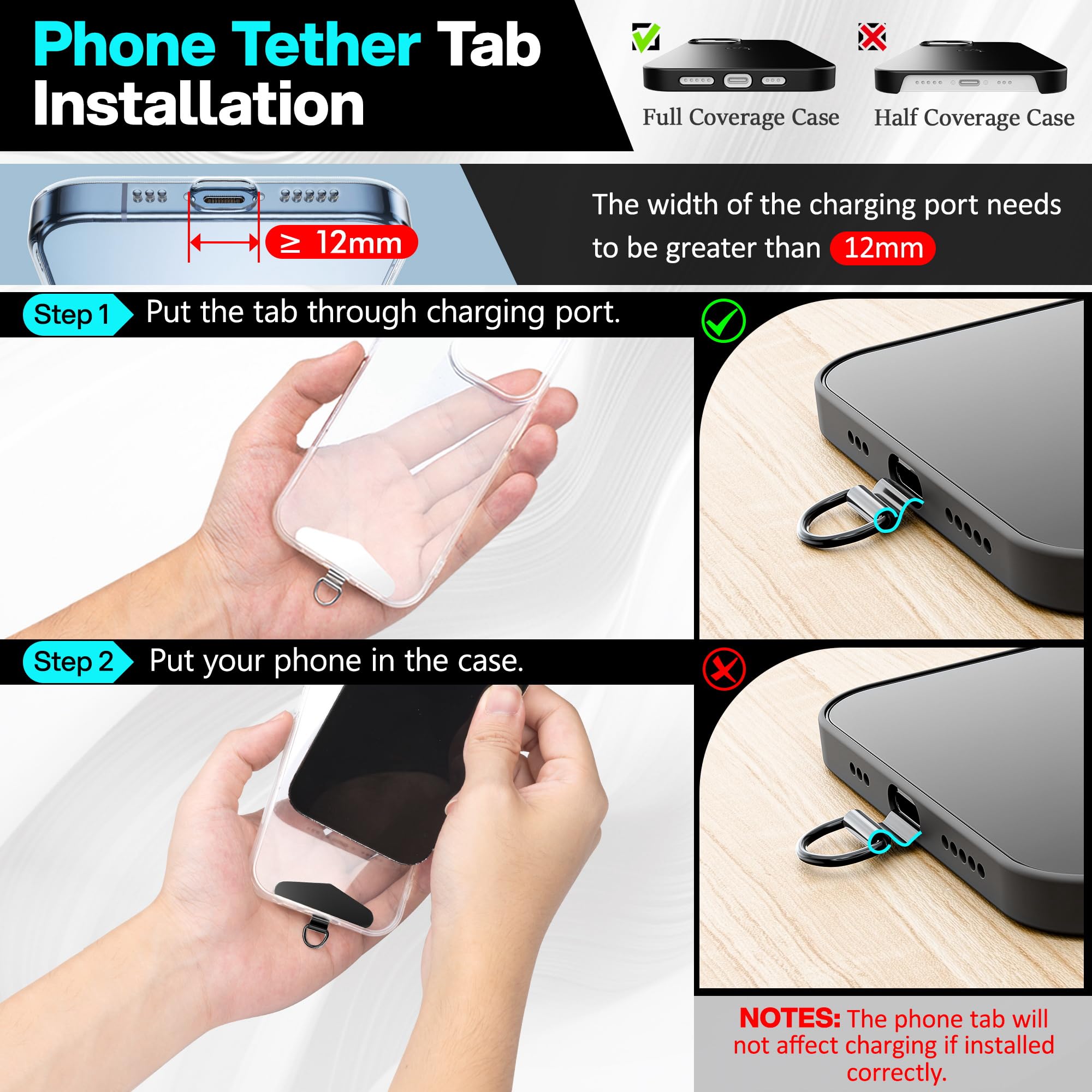 Heavy Duty Stainless Steel Phone Tether Tab for iPhone - Secure Phone Strap Replacement Part | Perfect for Outdoor Adventures, Travel & Work Safety