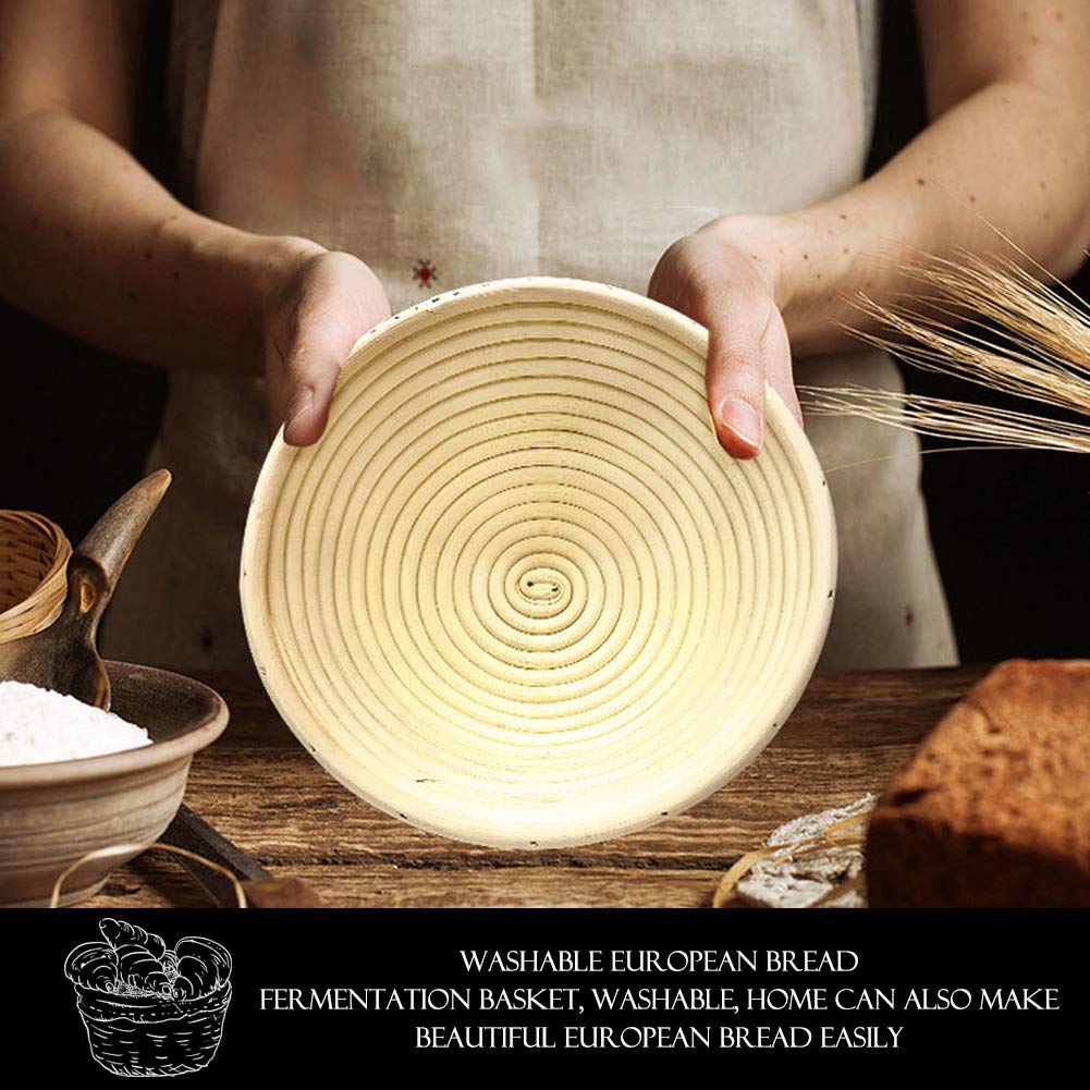 7 Inch Round Banneton Bread Proofing Basket Kit with Linen Liner & Cotton Cloth - Professional Bread Making Tools for Sourdough, Artisan Loaves & Homemade Baking