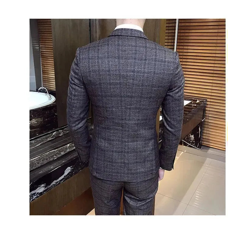 Stylish Plaid Three-Piece Suit for Men - Perfect for Office, Business Meetings & Formal Events