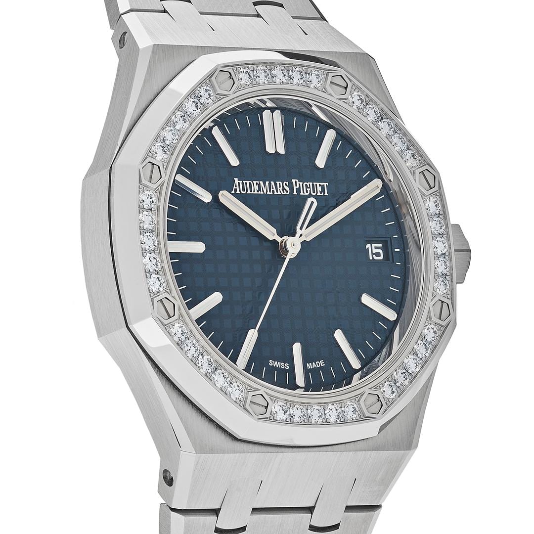 Audemars Piguet Royal Oak 15551ST Selfwinding Watch - 50th Anniversary Edition with Blue Dial & Diamond Bezel | Luxury Timepiece for Men, Perfect for Gala Events & Business Meetings