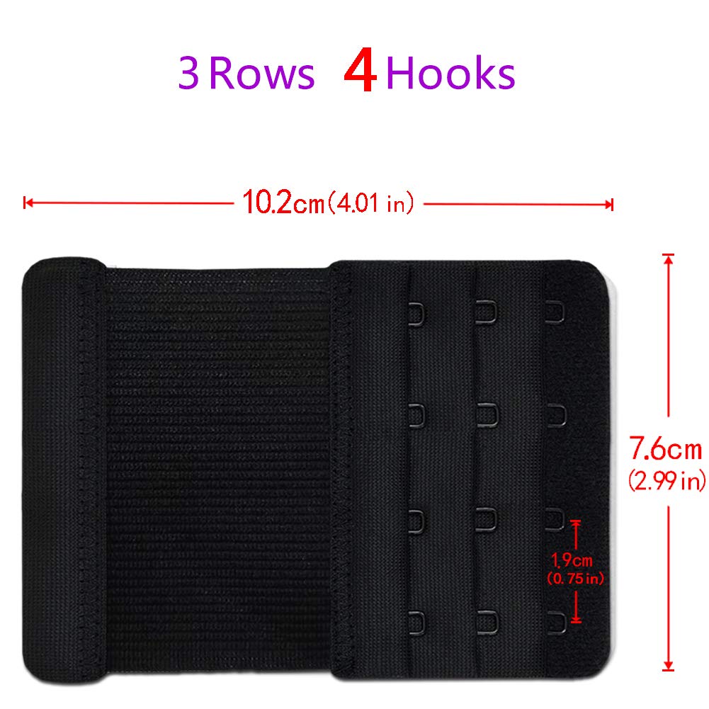 Women's Bra Extenders 4 Hook 4 Row - Comfortable Elastic Strap Extensions for Plus Size Bras - Perfect for Back Pain Relief & Better Fit (Black/White/Beige) | Ideal for Maternity, Post-Surgery & Everyday Comfort