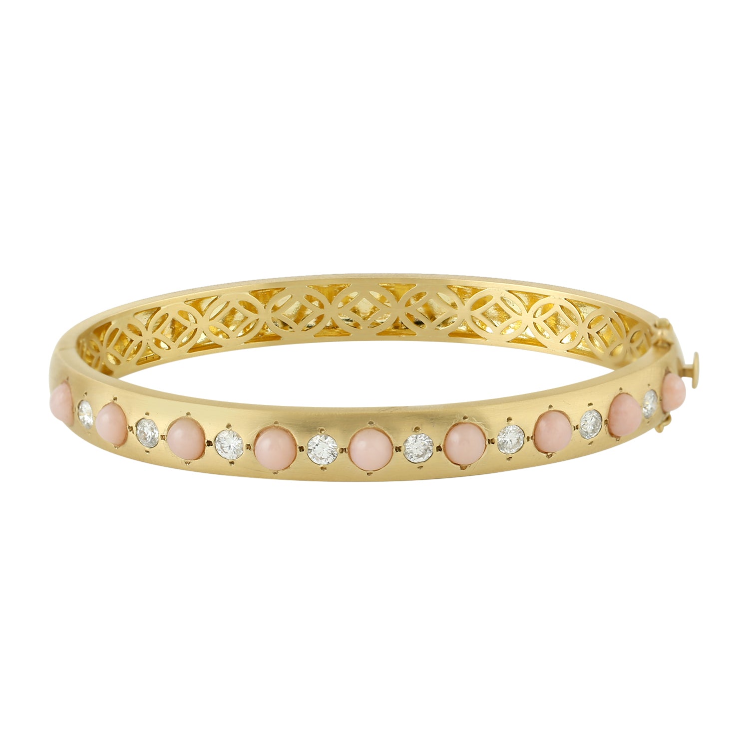 18K Yellow Gold Round Cut Opal & Diamond Wedding Bangle for Women - Elegant Bridal Jewelry Gift for Anniversary, Engagement & Special Occasions