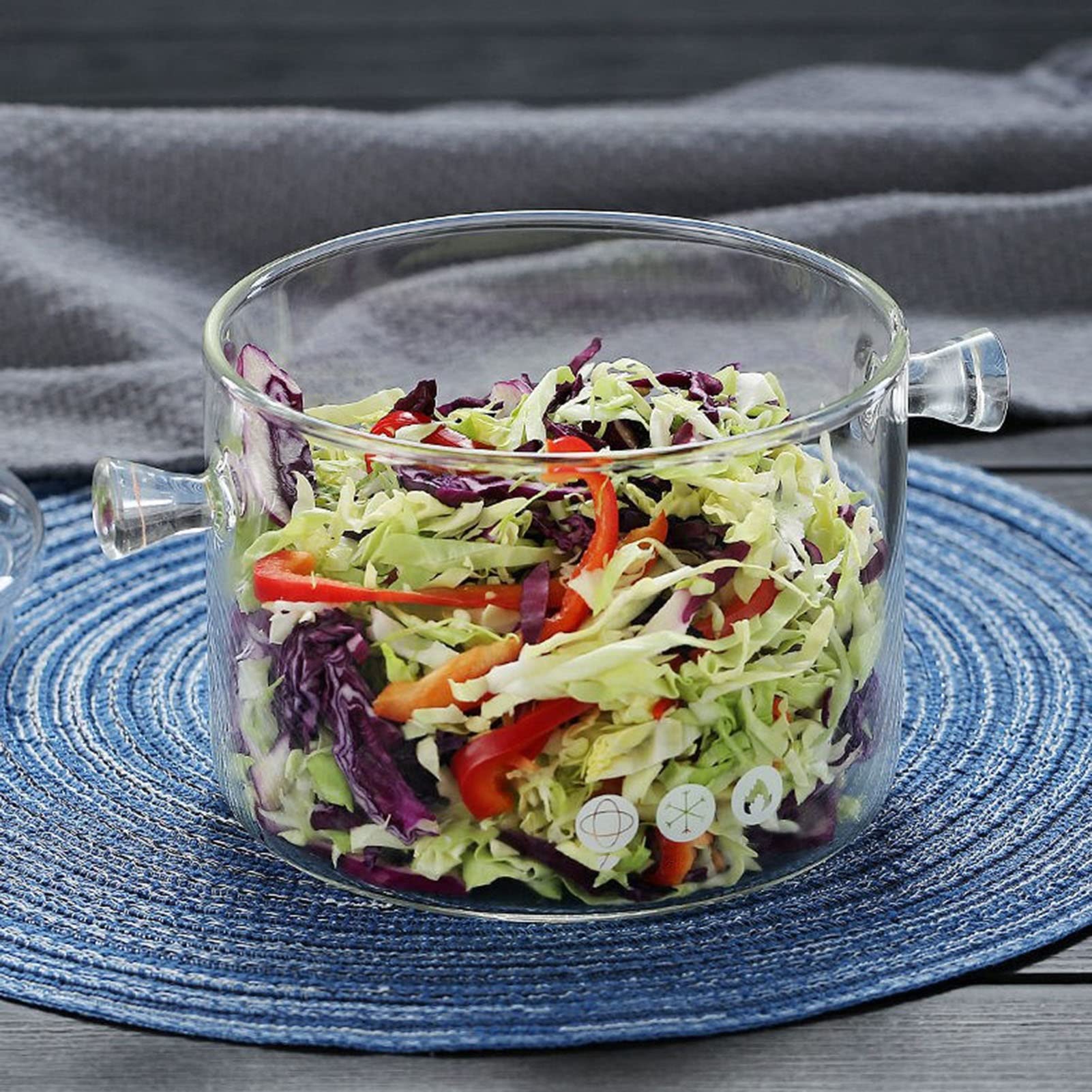 Heat-Resistant Glass Saucepan - 1300ML Clear Stewpot for Salad & Noodle Soup