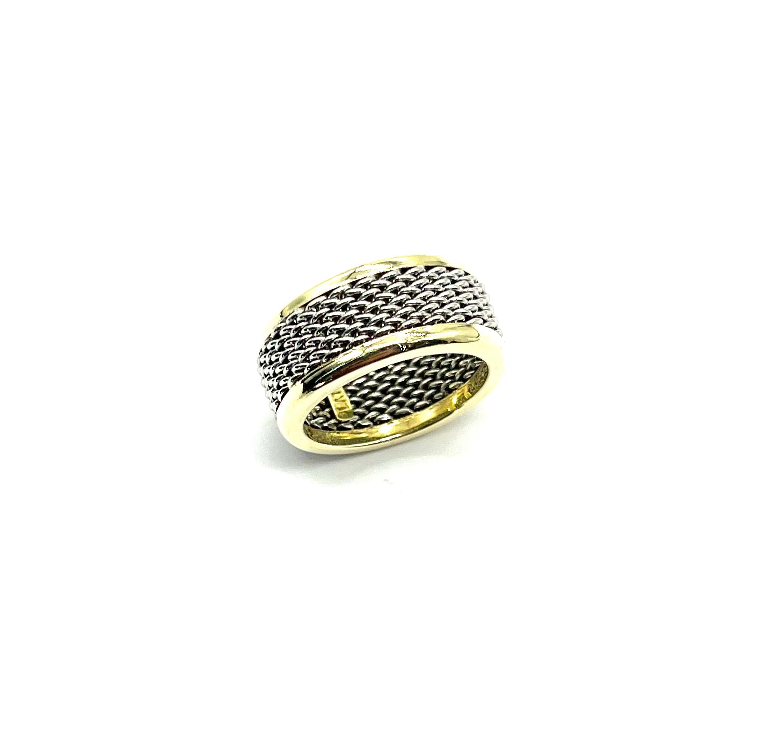 18K Gold Border & Platinum Mesh Band Ring - Elegant Wedding, Engagement, and Anniversary Jewelry for Women - Perfect for Special Occasions and Everyday Luxury