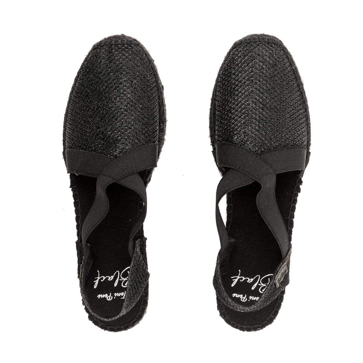 Women's Black Metallic Cotton Blend Wedge Espadrilles - Comfortable Casual Shoes for Summer Outings, Beach Walks & Date Nights