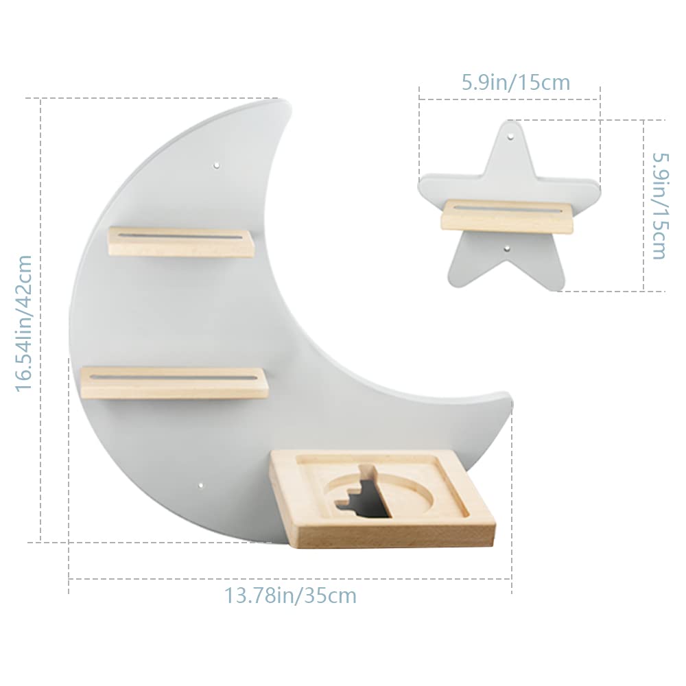 Sun3drucker Floating Shelf Wall Mounted Set of 4 (Moon & Stars) - Magnetic Wooden Shelves for Toniebox Starter Set & Figures | Space-Themed Nursery Decor for Kids Room Organization & Display