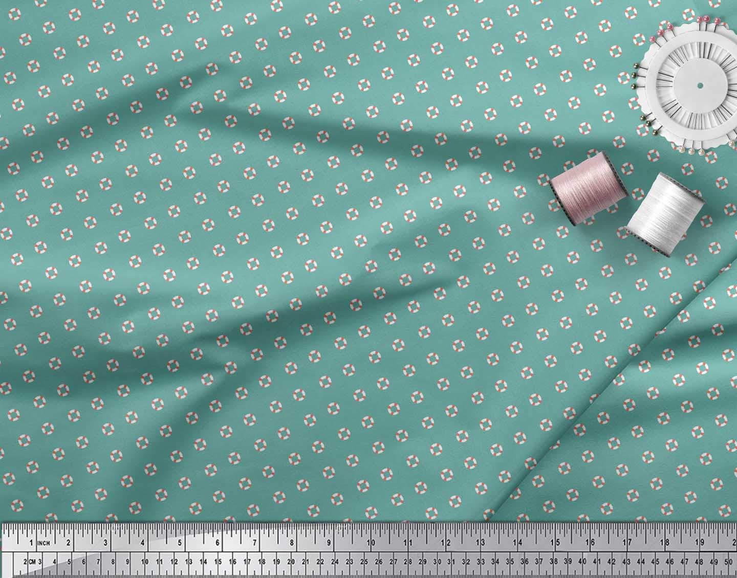 Soimoi Moss Georgette Brown Fabric by The Yard - 42 Inch Wide Printed Fabric with Small Swimming Ring Design for Summer Swimwear, Beach Cover-Ups & DIY Crafts