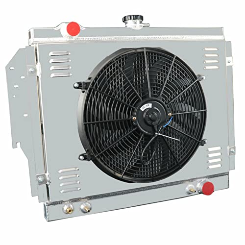 4 Row Aluminum Radiator with Shroud, Fan & Relay Kit - Compatible with 79-93 Dodge D/W 100 200 250 350 5.2L 5.9L V8 Engines - High Performance Cooling Upgrade for Trucks & Off-Road Vehicles