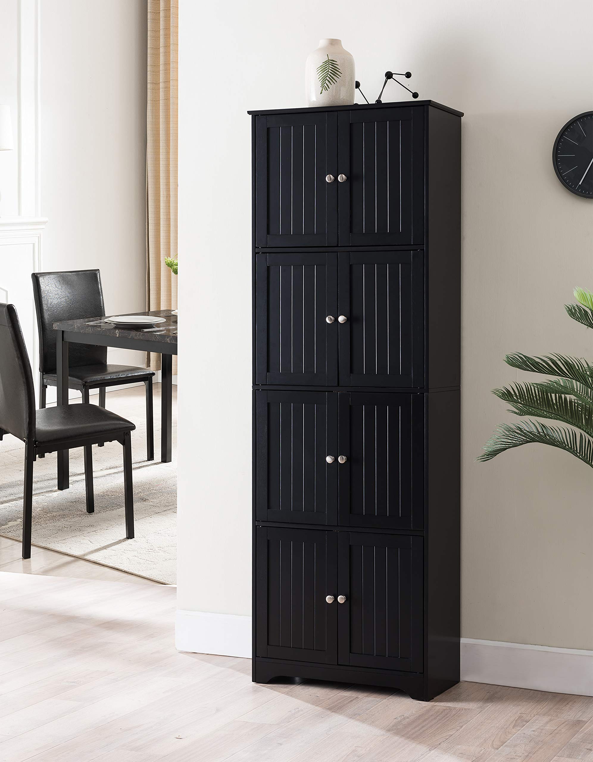 KB Designs - 4-Tier Tall Kitchen Pantry Storage Cabinet with 8 Doors, Black - Perfect for Organizing Spices, Canned Goods & Small Appliances in Pantry or Garage
