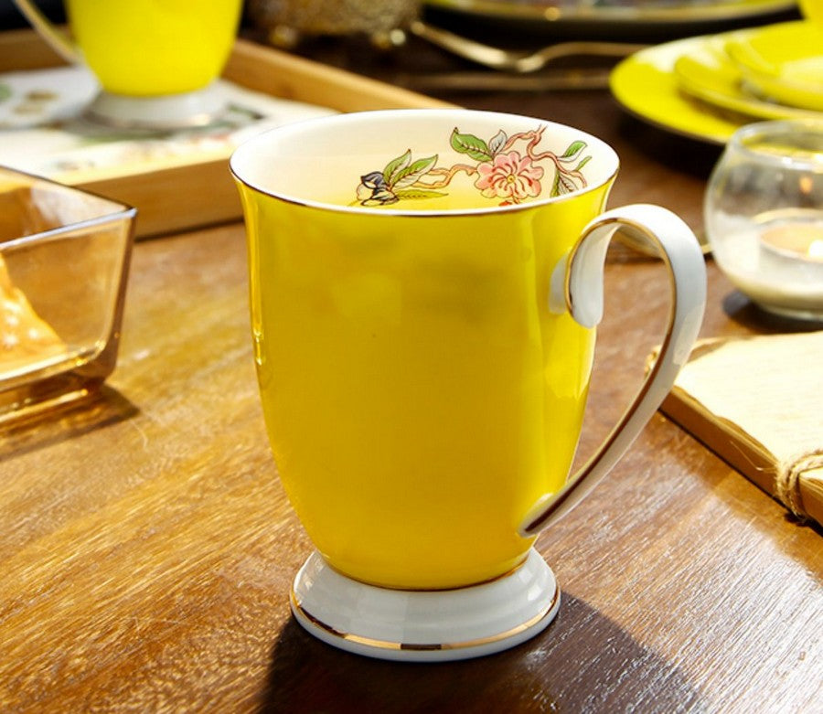 Elegant Yellow Bone China Porcelain Tea Cup - Royal Ceramic Mug for British Tea, Perfect for Afternoon Tea, Gifts & Home Decor