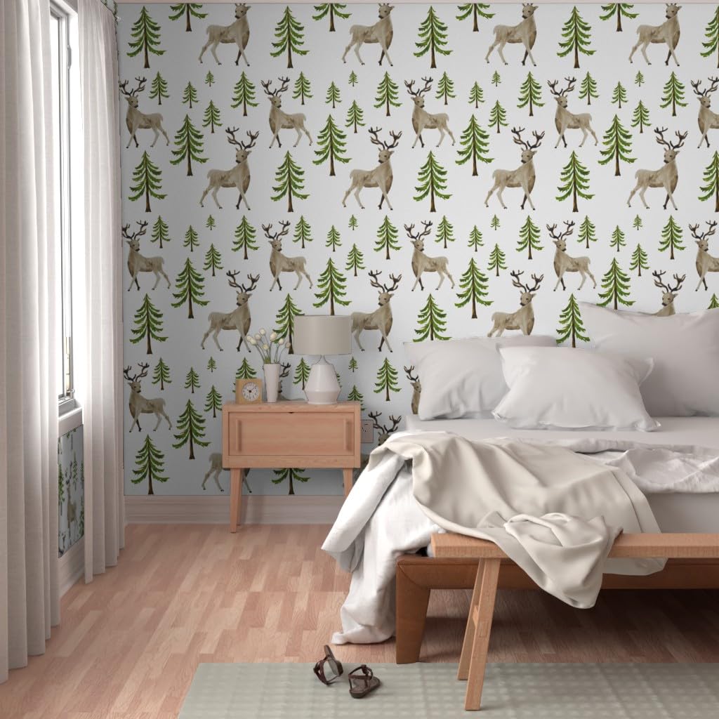 Premium Winter Deer Woodland Wallpaper 27ft x 2ft - Commercial Grade Forest Design for Nursery, Baby Boy & Girl Rooms - Traditional Green Nature-Themed Home Decor