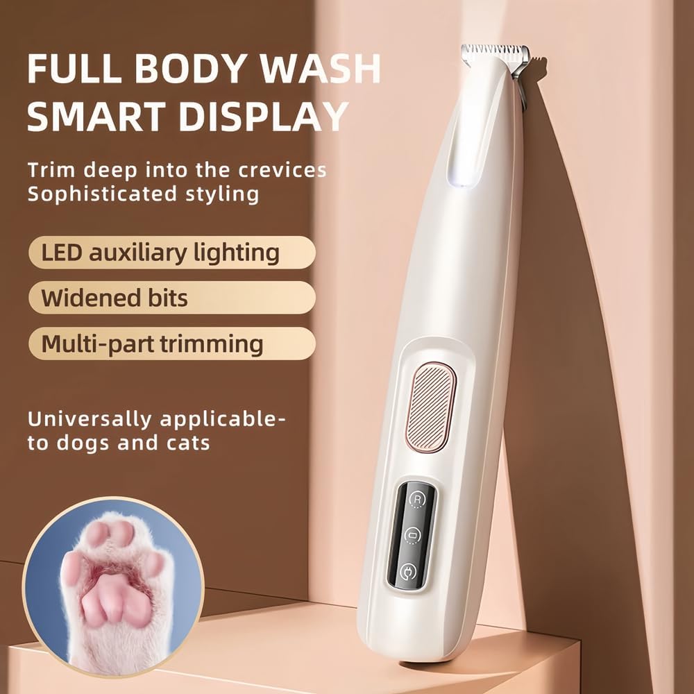 2024 Upgraded Micro Precision Pet Hair Trimmer - Low Noise, Waterproof, Rechargeable with LED Light | Multifunctional Grooming Clippers for Paws, Ears, Face & Body | Perfect for Home Pet Grooming & Professional Use