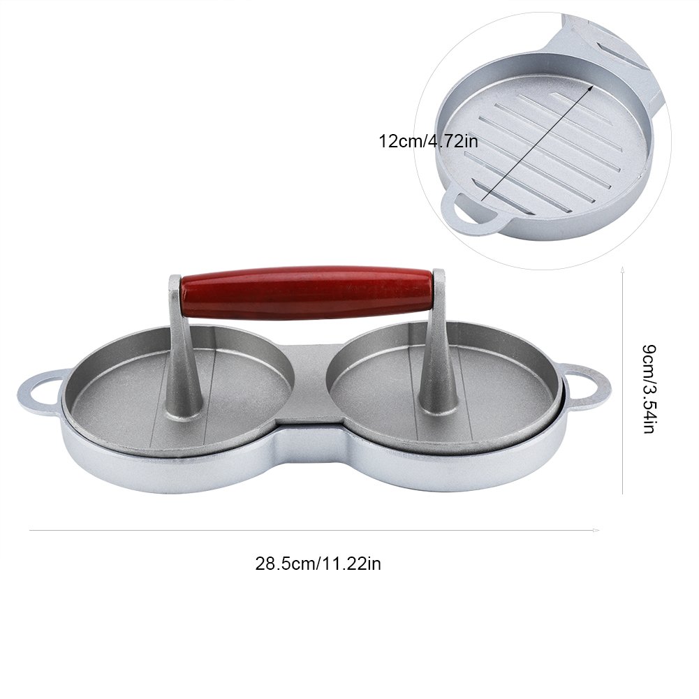 VBESTLIFE Hamburger Press Patty Maker - 2 Grids Round Stainless Steel Burger Meat Press with Wooden Handle for Beef, Veggie, BBQ Burgers | Perfect for Home Cooking, Outdoor Grilling, and Restaurant Use