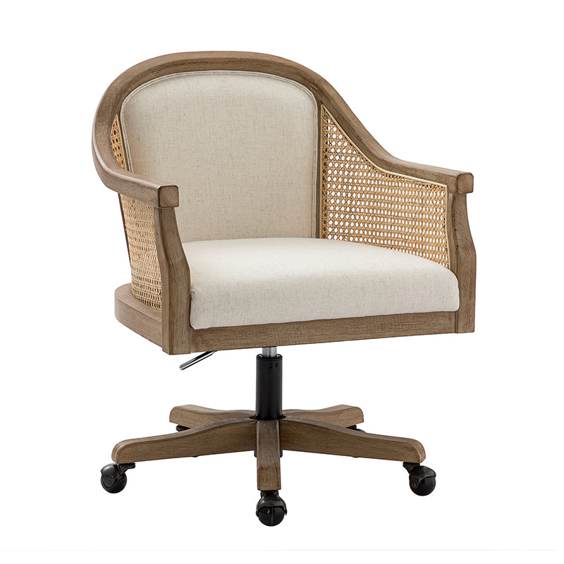 Audrey Task Accent Chair with Rattan Arms - Modern Home Office Chair for Small Spaces, Comfortable Writing Desk Chair with Woven Rattan Backrest - Perfect for Study Rooms, Living Rooms & Cozy Corners