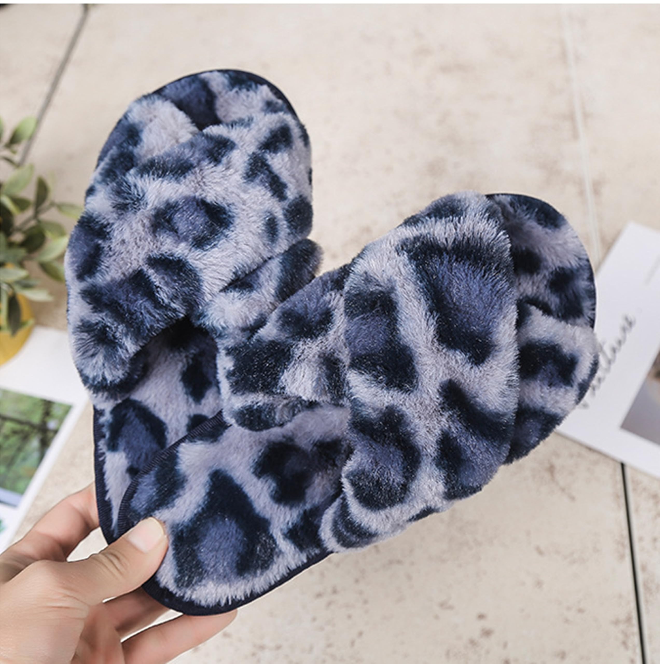 Women's Fuzzy Memory Foam Open Toe Slippers - Soft Cross Band House Shoes for Indoor Comfort, Lounge Wear & Cozy Home Relaxation