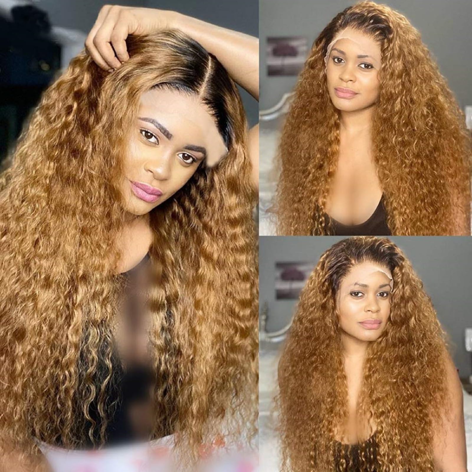 Omber Brown 27 Deep Wave 13x4 HD Lace Front Wig - 200% Density Human Hair with Pre-Plucked Hairline & Baby Hair | Natural Light Brown Curly Lace Frontal Wig for Women | Perfect for Daily Wear, Parties & Special Occasions