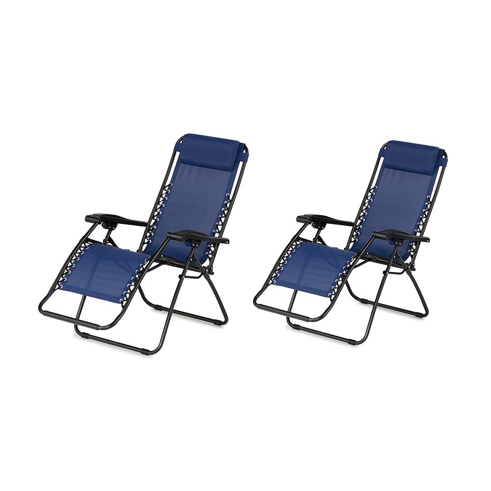 Zero Gravity Recliner Chair for Outdoor & Camping - Adjustable Headrest, Portable Folding Lawn Deck Patio Pool Lounge Chair for Adults (Blue, 2 Pack) - Perfect for Backyard Relaxation, Beach Trips & Poolside Lounging