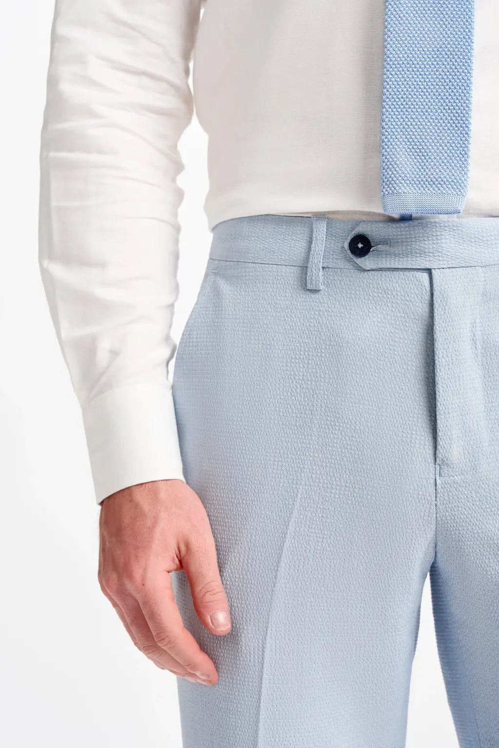 Cavani's Siren Seersucker Sky Blue Trousers for Men - Lightweight Summer Pants for Casual Wear, Office & Outdoor Activities