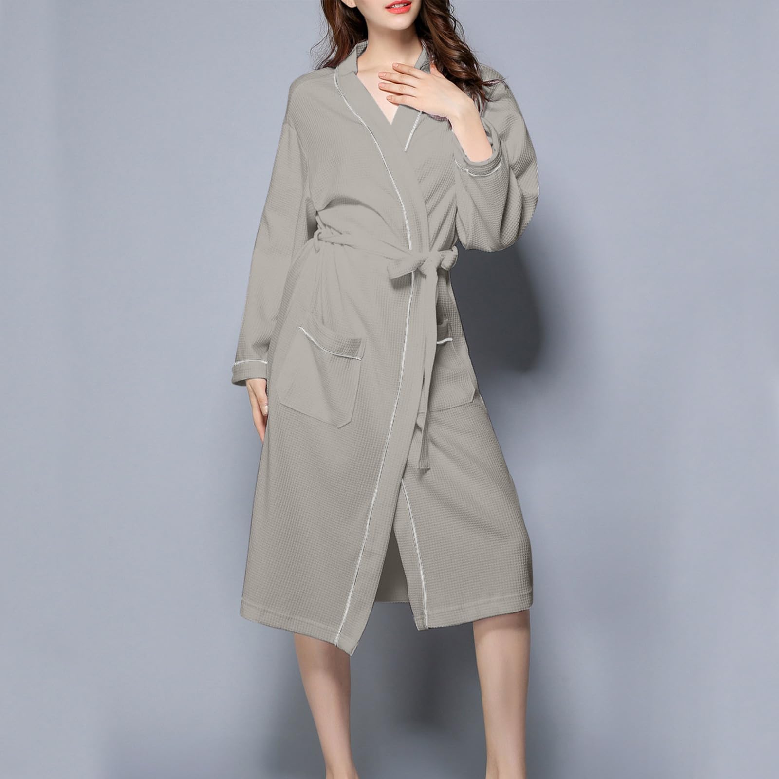 Women's Soft Knit Waffle Bathrobe - Knee Length Terry Cloth Robe with Long Sleeves | Cozy After Shower, Spa & Lounge Wear for Relaxation at Home