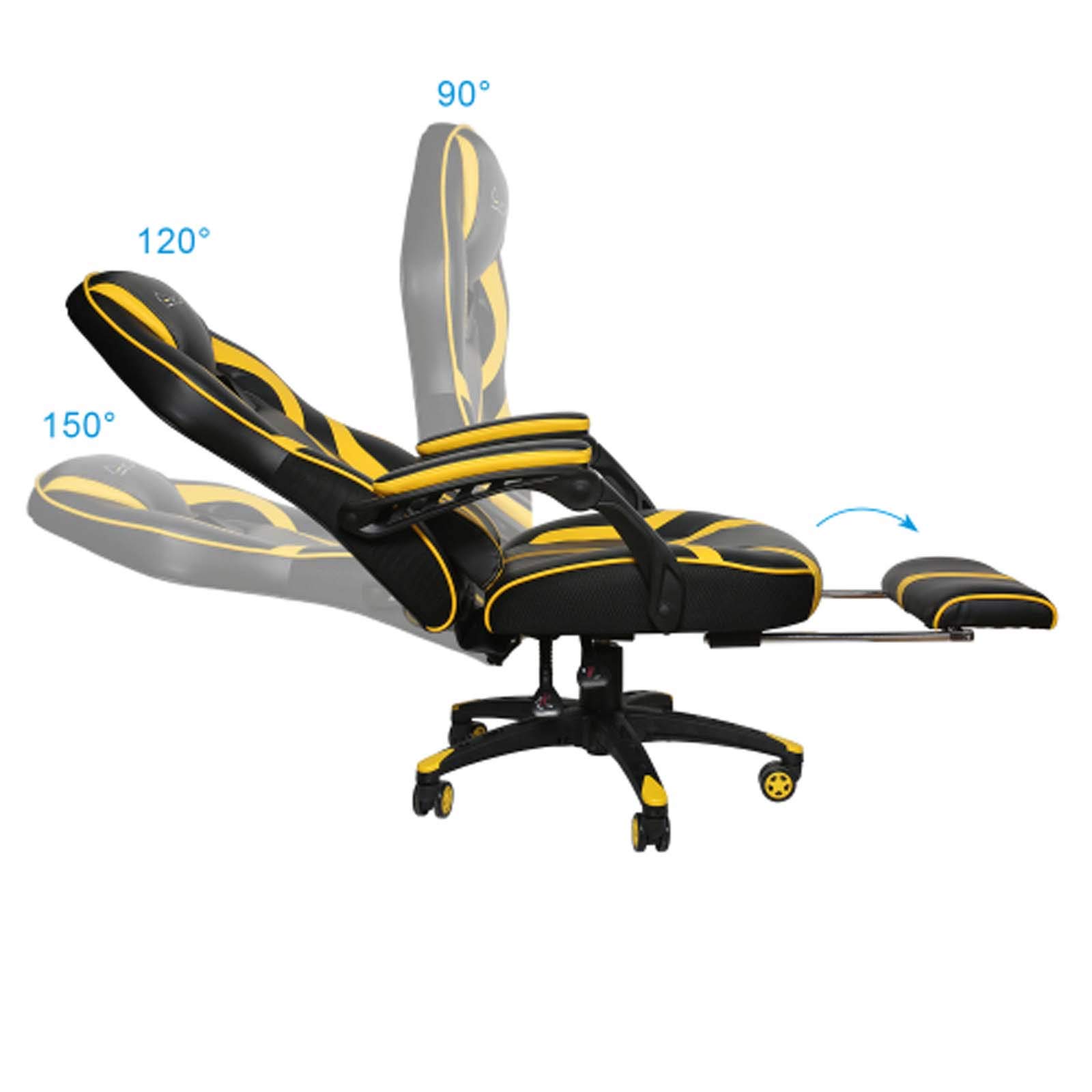 Ergonomic High Back Gaming Chair with Massage & Footrest - Racing Style Swivel Office Computer Chair for Home & Work (Yellow) | Perfect for Esports, Streaming & Long Work Sessions