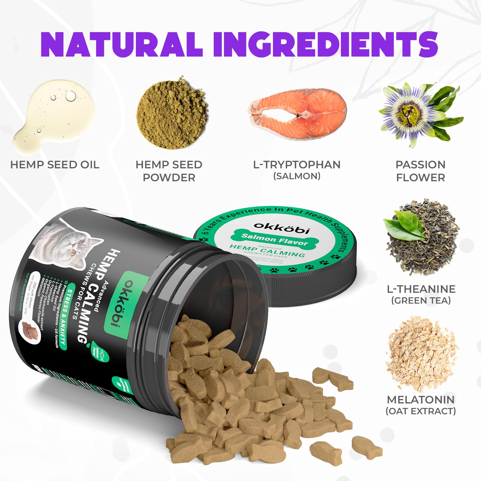 Organic Hemp Calming Chews for Cats - 200 Count Natural Anxiety Relief Treats with Melatonin - Stress, Travel, Vet Visits & Grooming Support - Soothing Cat Calming Snacks for Nervous Pets - Perfect for Multi-Cat Households & Anxious Felines