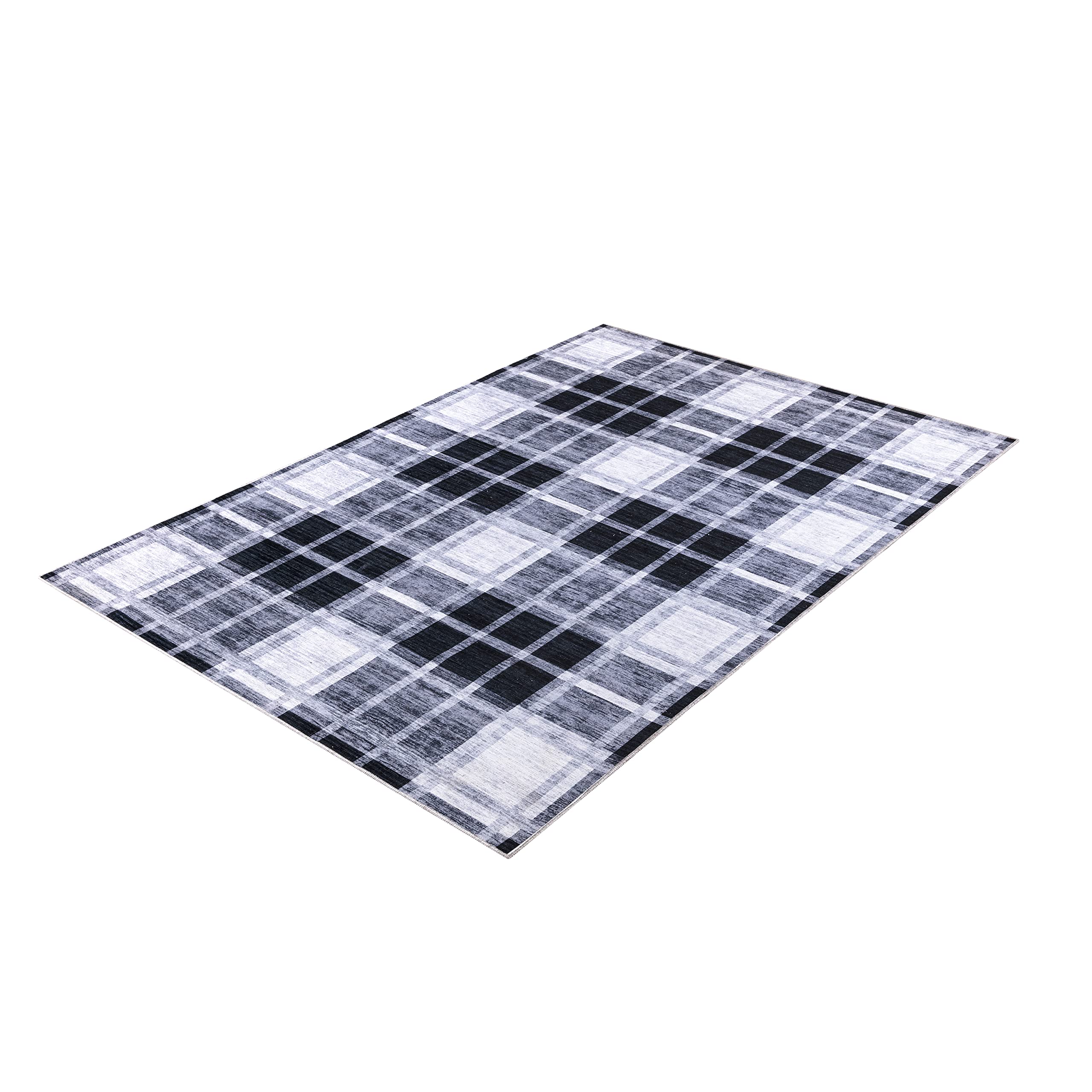 Abani 5' x 8' Farmhouse Plaid Area Rug - Cream Grey Polypropylene Non-Shedding Stain Resistant Washable Indoor Rug for Living Room, Bedroom & Dining Room