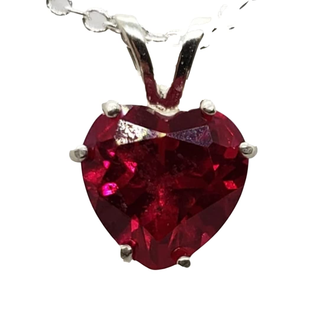 Ruby Heart Sterling Silver Earring and Necklace Set - Elegant Jewelry Gift for Women, Valentine's Day, Anniversary, or Special Occasion