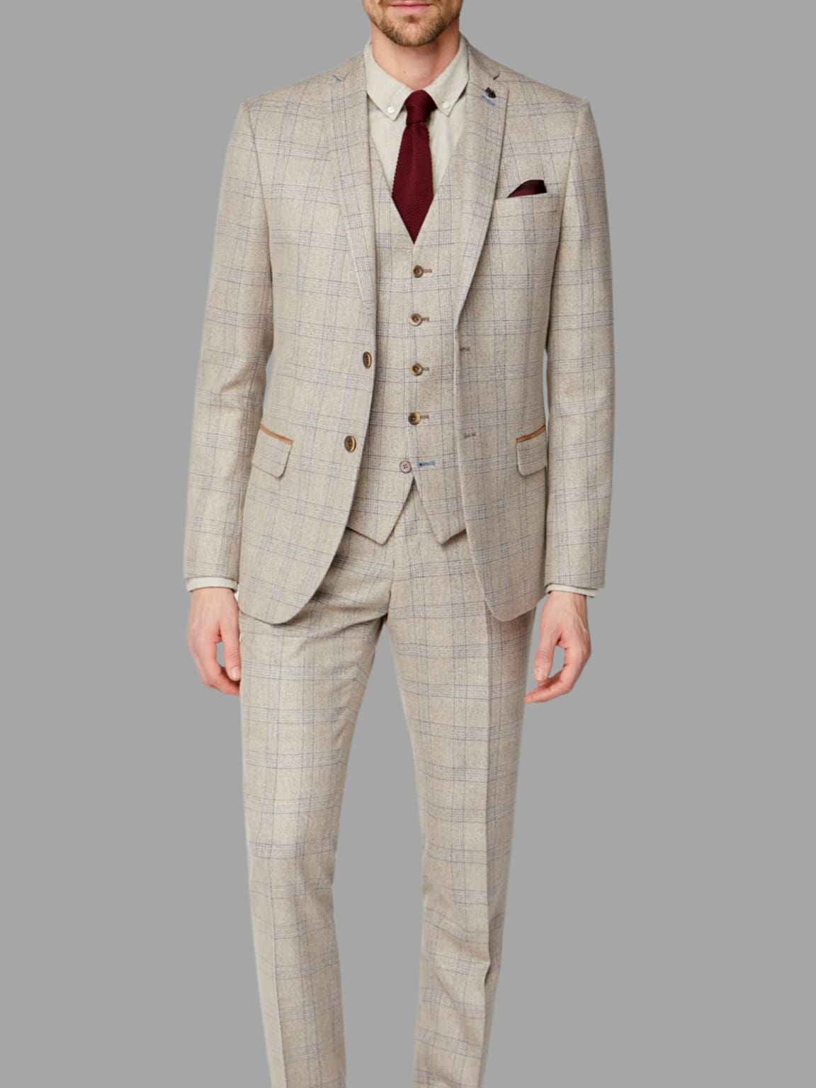 Vintage Rogue Saint Cream Check Tweed 3-Piece Suit for Men | Classic Formal Attire for Weddings, Business Meetings & Special Occasions