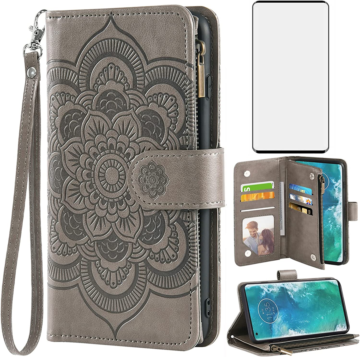 Moto Edge Plus Wallet Case with Tempered Glass Screen Protector - Rose Gold | Premium Leather Phone Cover with Card Slots & HD Clear Protection | Perfect for Business, Travel & Everyday Use