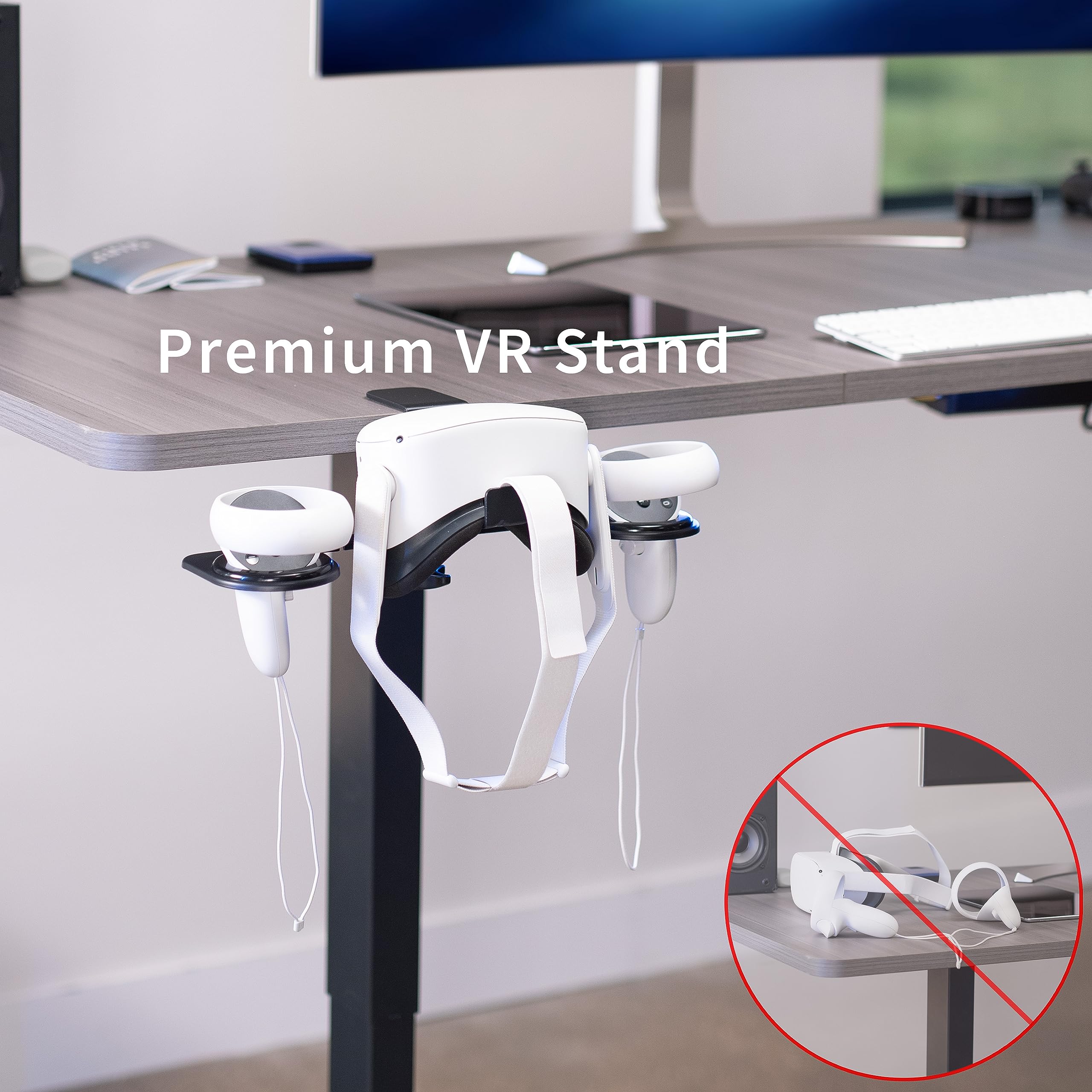 Premium VIVO Clamp-on VR Headset Stand for Desk - Universal Metal Display Holder for Virtual Reality Headsets & Controllers (Black, MOUNT-VR01) - Perfect for Gaming Setup, Office Organization & VR Accessories Storage