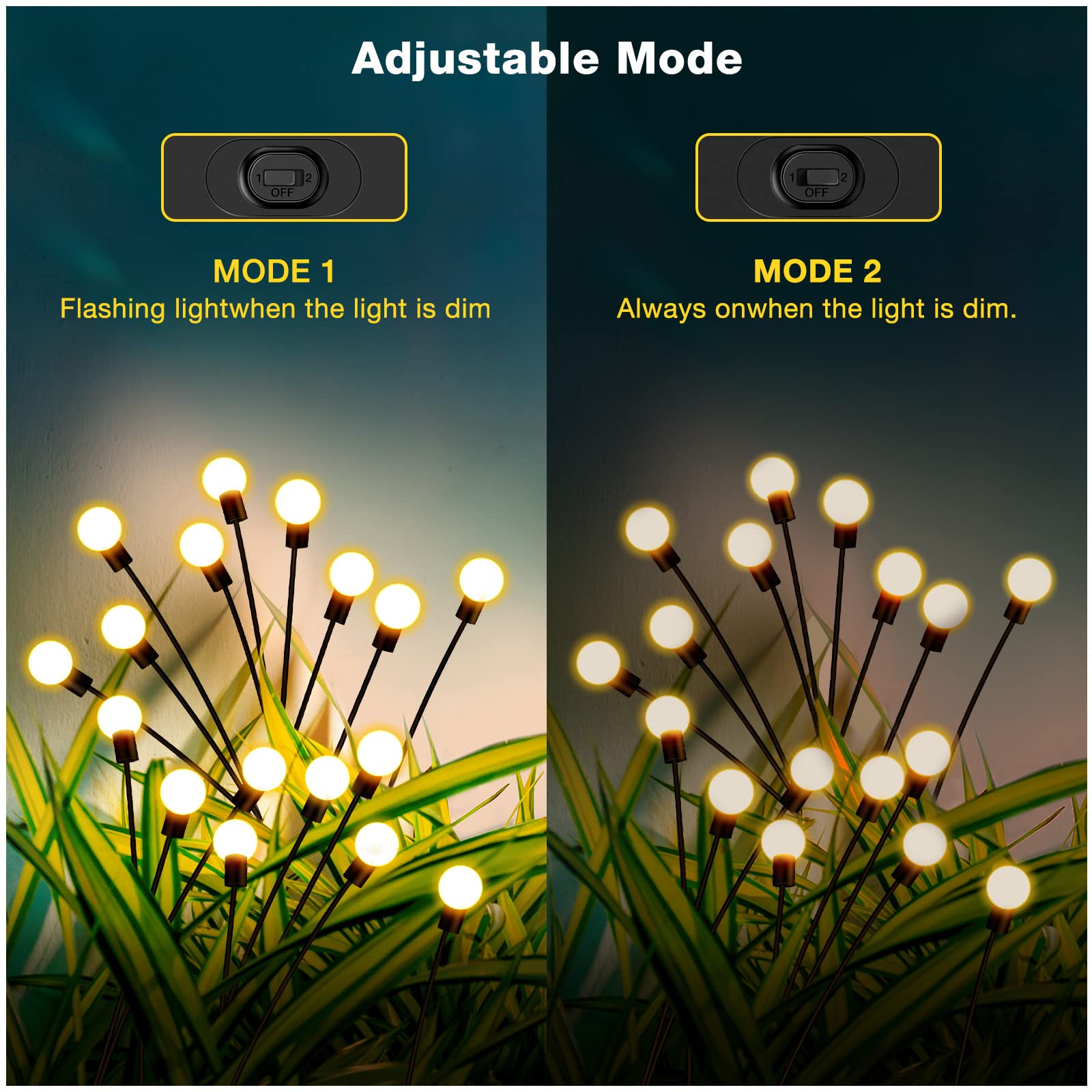 8LED Solar Garden Lights - Upgraded Wind Swaying Solar Firefly Lights, Outdoor Waterproof Landscape Decoration for Yard, Pathway & Parties (12 Pack, Warm White) - Perfect for Backyard, Garden Walkways & Evening Outdoor Gatherings