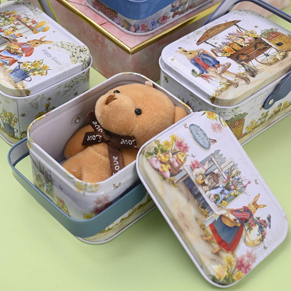 Easter Candy Jar & Cookie Jar - Elegant Metal Tinplate Empty Tins with Lid and Handle - Holiday Cookie Storage Containers, Candy Box for Easter Decorations, Party Supplies - Perfect for Easter Gifts, Kitchen Storage & Holiday Decor