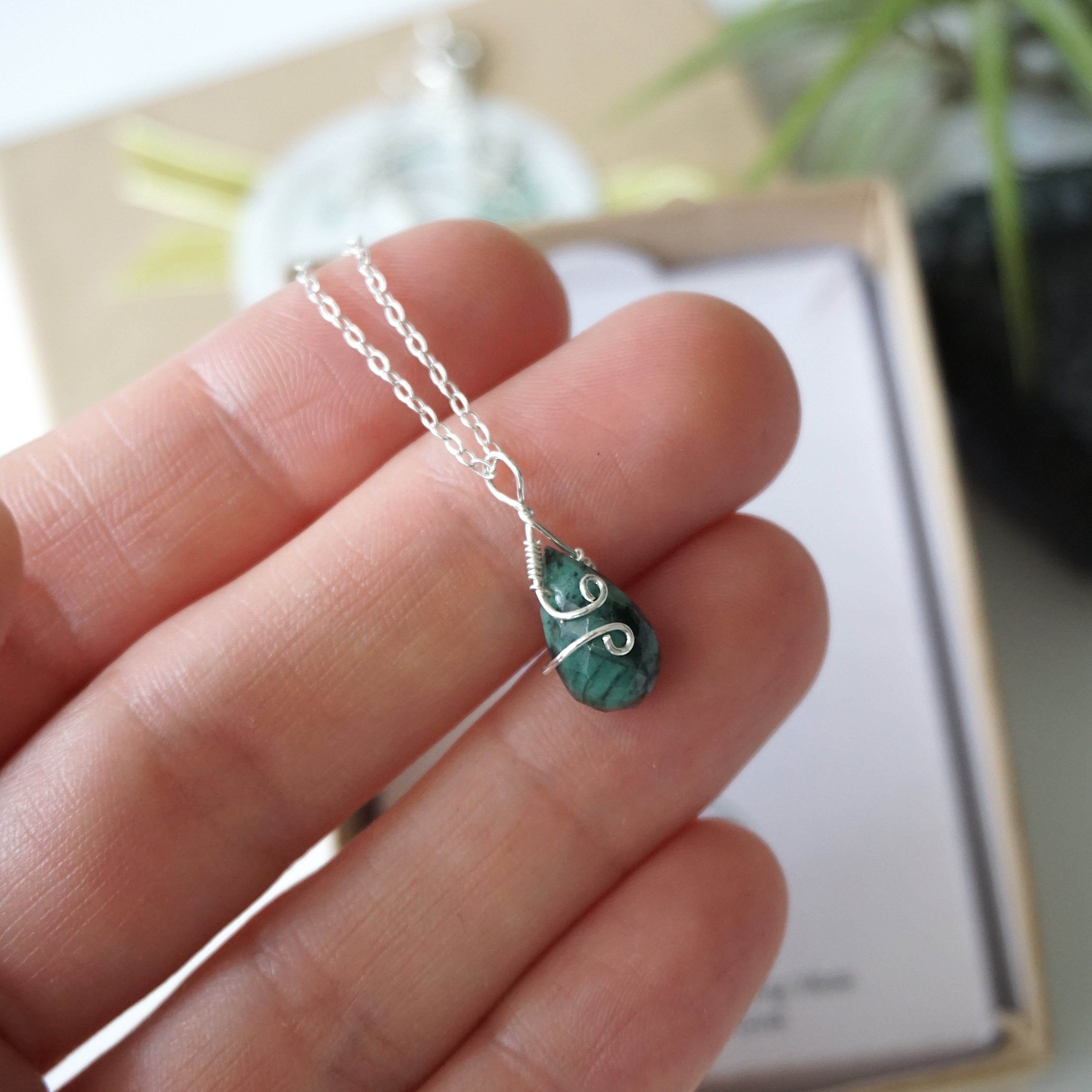 Raw Emerald Charm Necklace - 925 Sterling Silver Jewelry for Women | Elegant Bohemian Style Pendant | Perfect for Everyday Wear, Gifts & Special Occasions