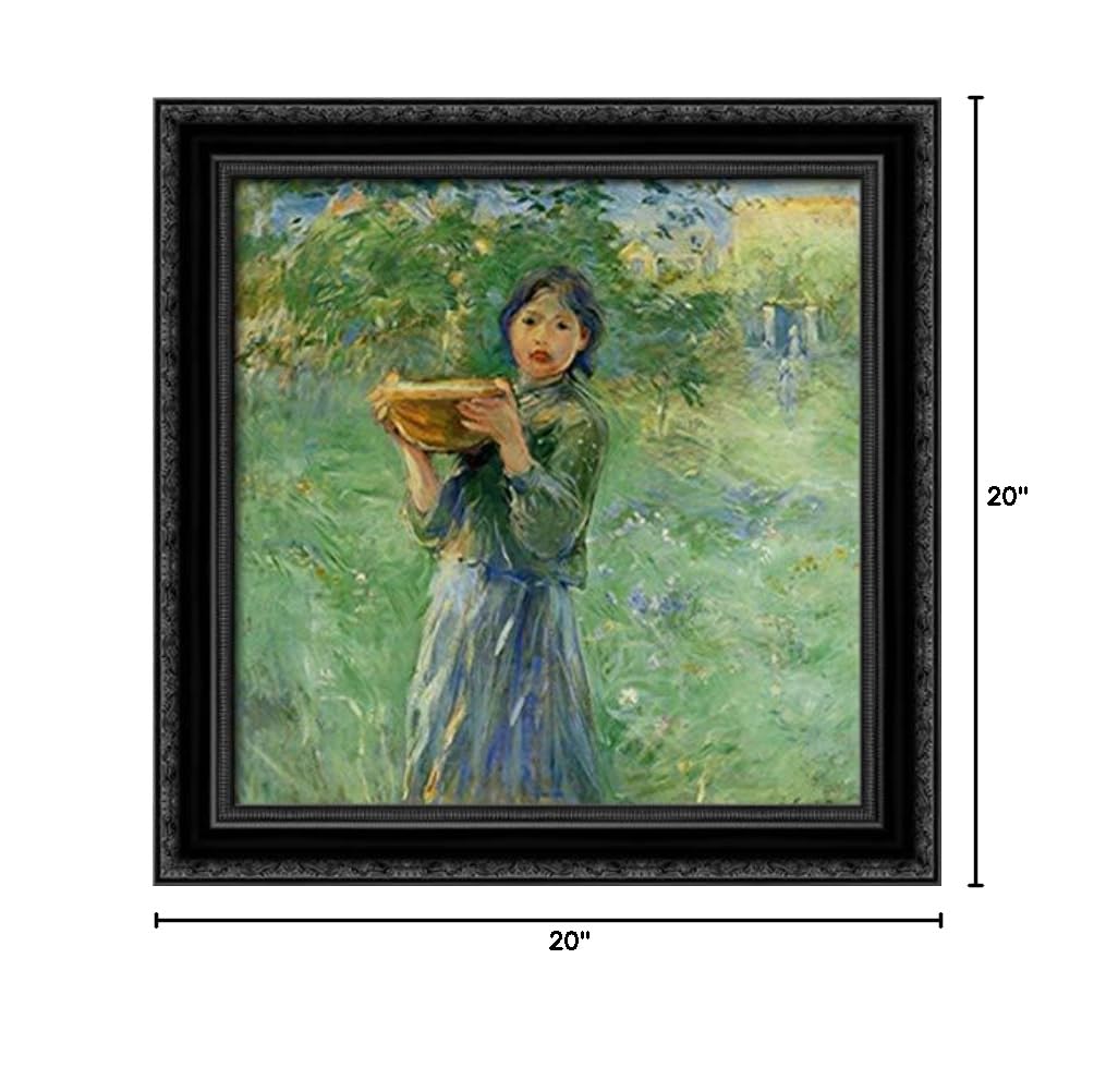 Berthe Morisot 20x20 Black Ornate Wood Framed Canvas Art - The Bowl of Milk Painting - Perfect for Living Room, Bedroom & Office Wall Decor