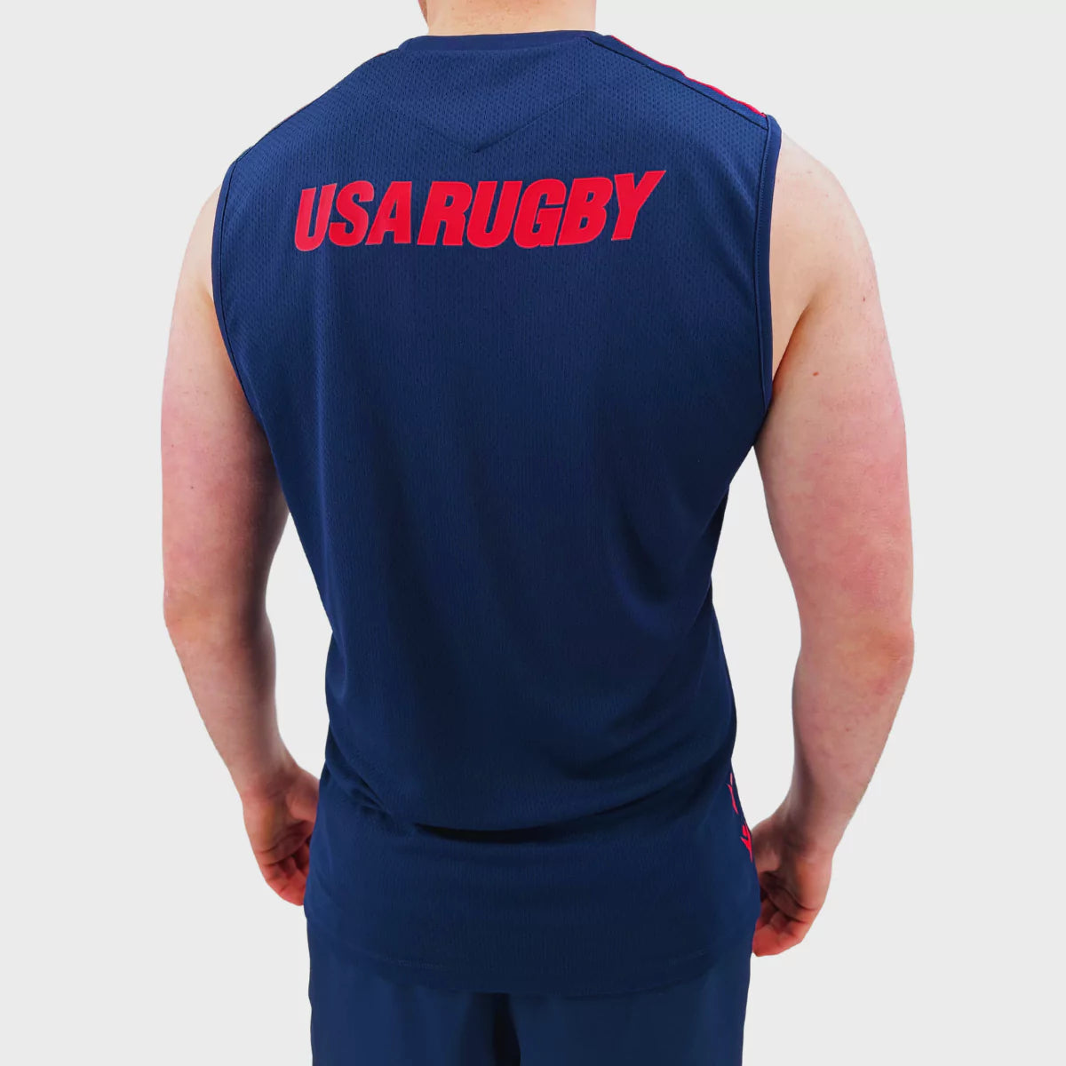 Macron USA Rugby Sleeveless Performance Poly Tee - Navy/Red - Breathable Moisture-Wicking Jersey for Rugby Training & Outdoor Sports