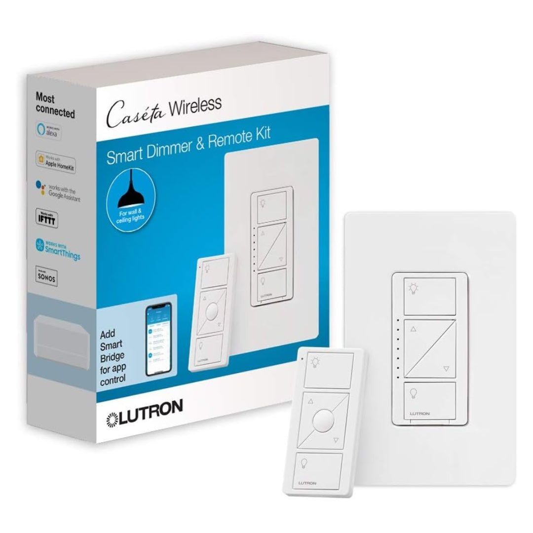 Lutron Caseta Smart Lighting Dimmer Switch and Remote Kit - White (P-PKG1W-WH) | Wireless Light Control for Home Automation | Perfect for Living Rooms, Bedrooms & Smart Homes