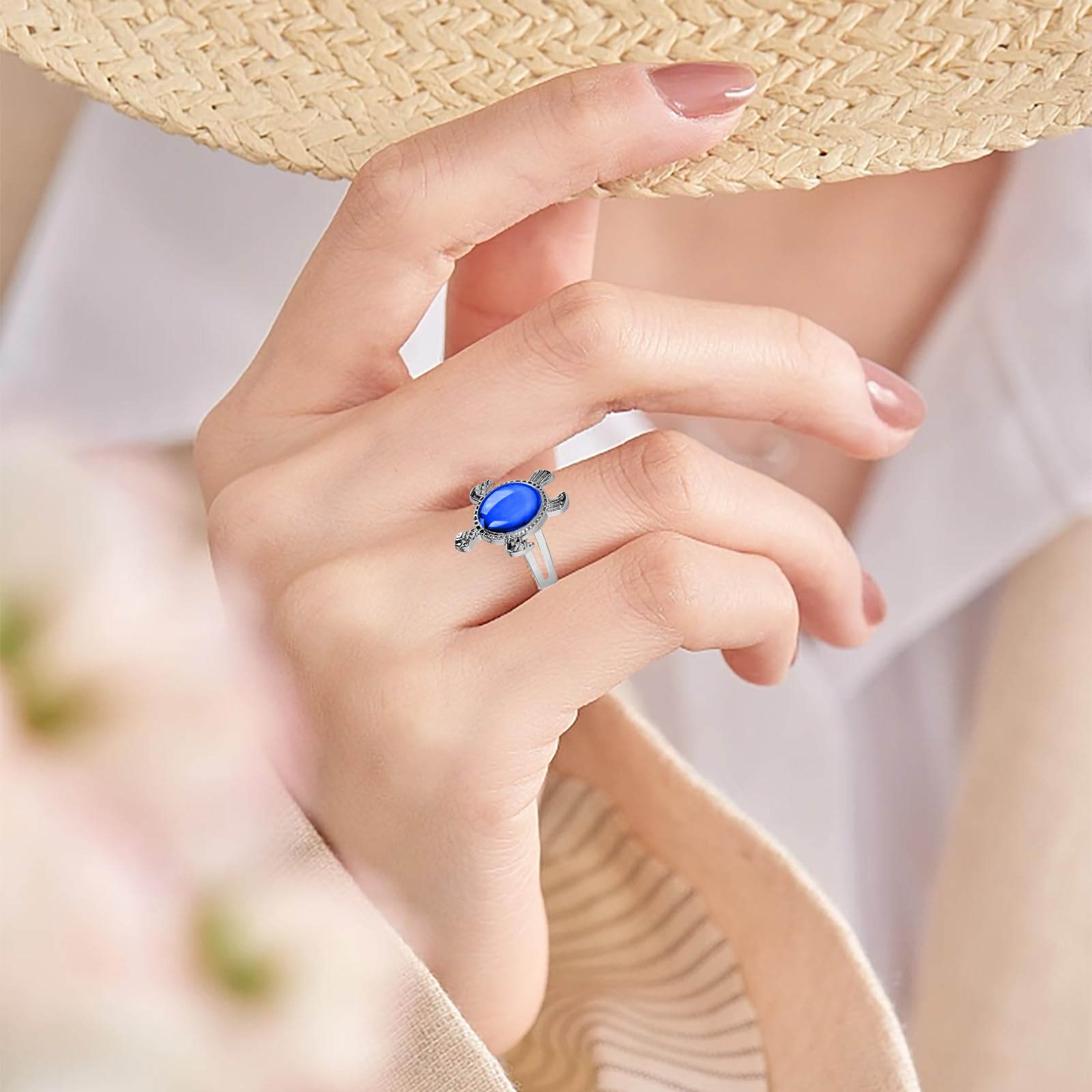 Silver Anxiety Ring for Women - Turtle Mood Ring Gift for Stress Relief & Focus