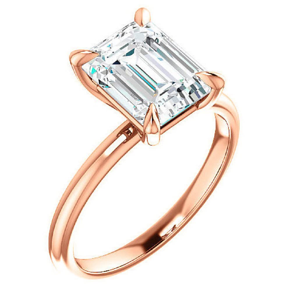10K Solid Rose Gold Handmade Engagement Ring Set - 2.0 CT Emerald Cut Moissanite Diamond Solitaire Wedding Band for Women | Proposal, Anniversary & Bridal Jewelry Gift | Perfect for Romantic Occasions & Special Moments