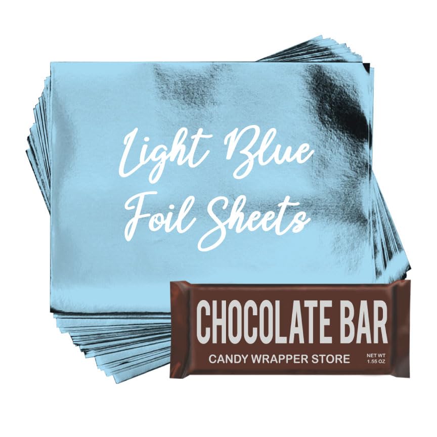 Light Blue Shiny Candy Bar Wrapper Foil Sheets for Chocolate Bars - 40 Pack | Perfect for DIY Candy Wrapping, Party Favors & Gift Packaging
