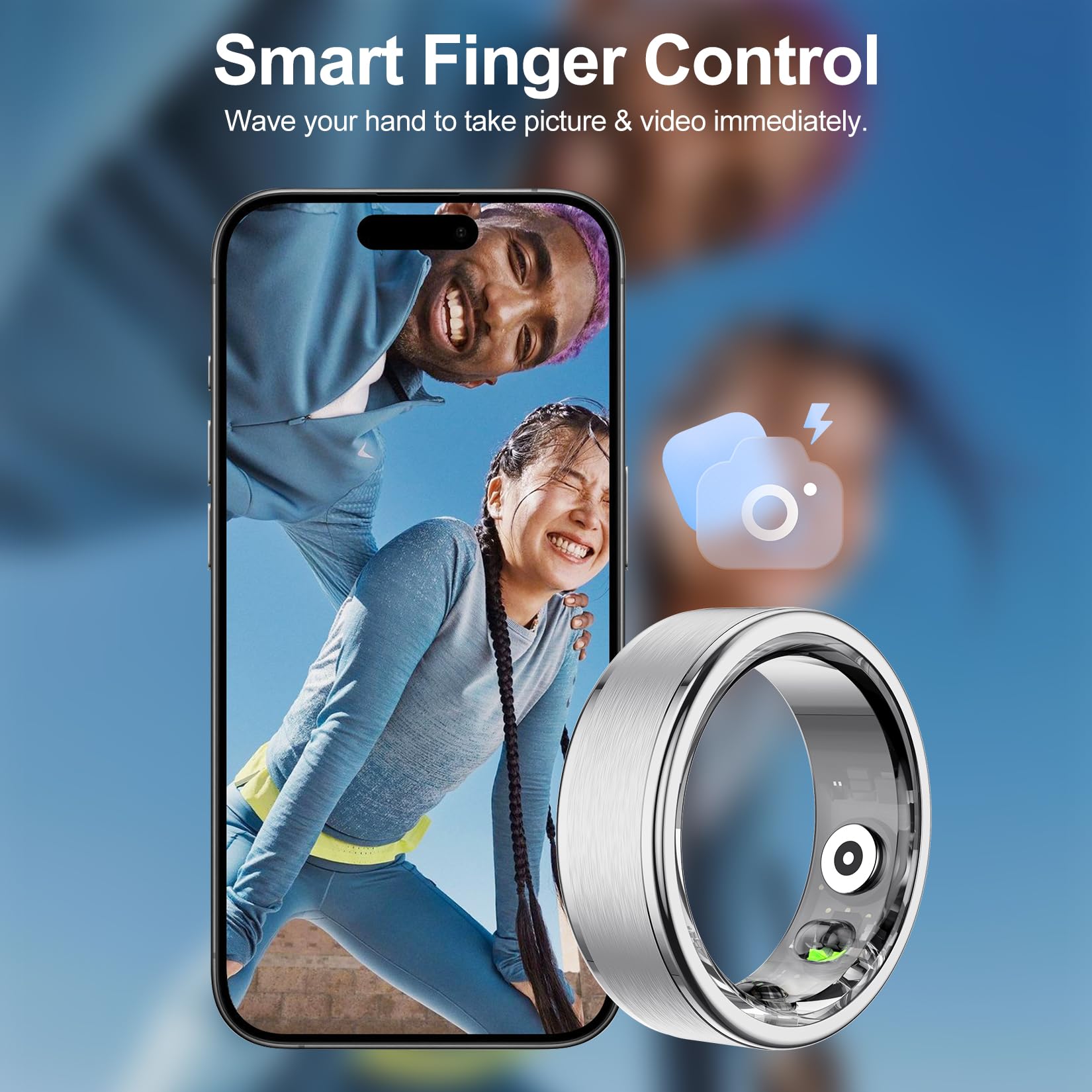 Temdan Upgraded Smart Ring - Wearable Fitness Tracker with Heart Rate, Blood Oxygen & Sleep Monitoring | IP68 Waterproof Health Ring | No Subscription Fees | Customizable Design (Silver, Size 9) for Gym, Running & Daily Activity Tracking