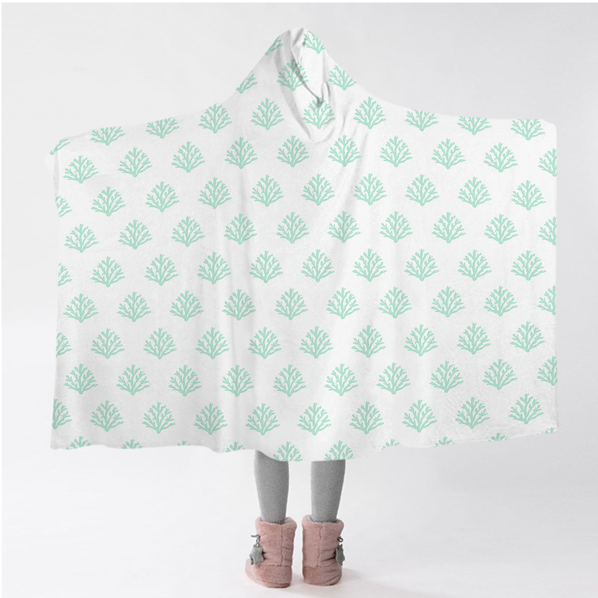 Coral Mint Hooded Blanket - Soft & Cozy Wearable Fleece Blanket for Adults & Kids - Perfect for Lounging, Netflix, Camping & Outdoor Activities