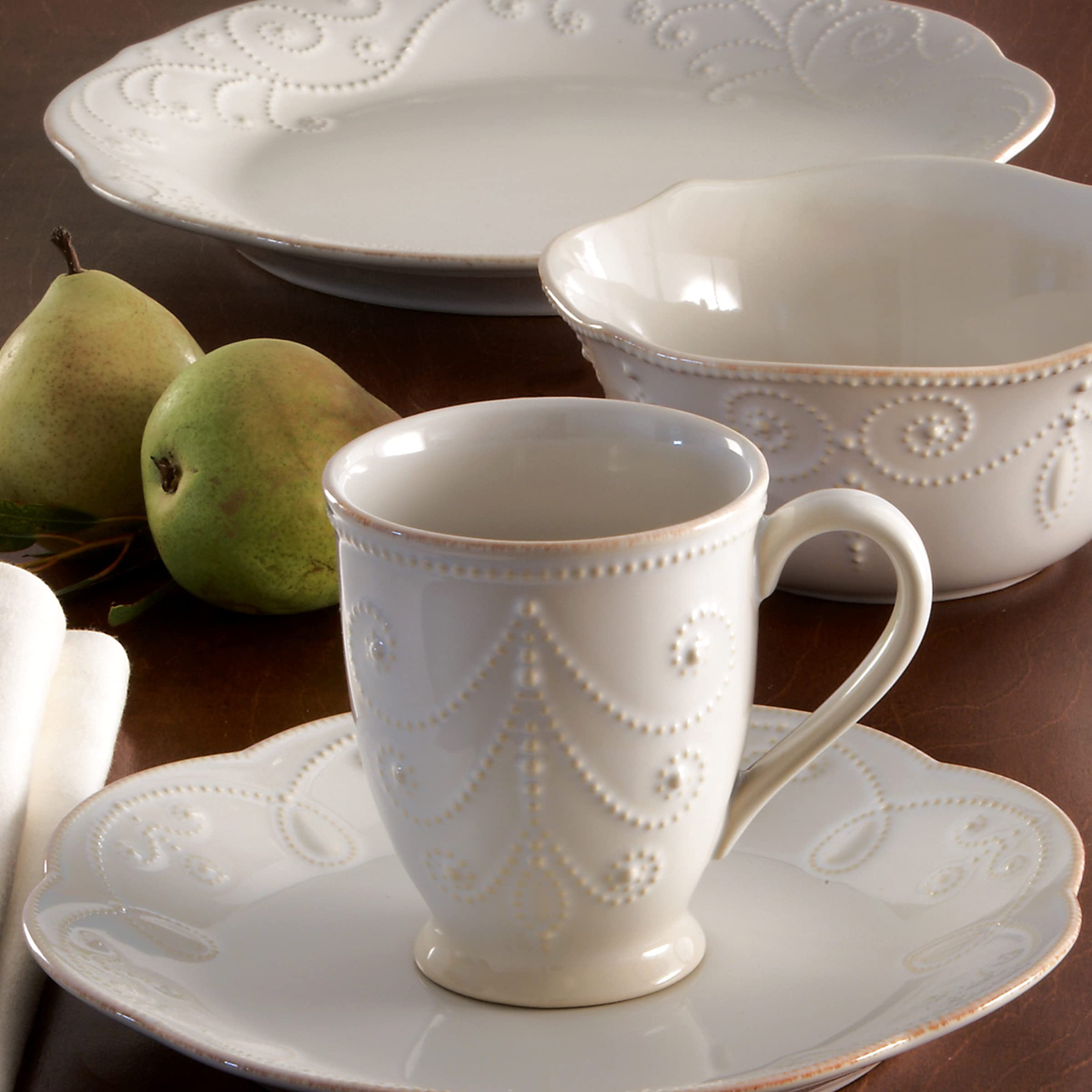 Lenox Off-White French Perle 4-Piece Place Setting & Vintage Jewel 5-Piece Dinnerware Set - Elegant Tableware for Fine Dining, Wedding Registry & Special Occasions