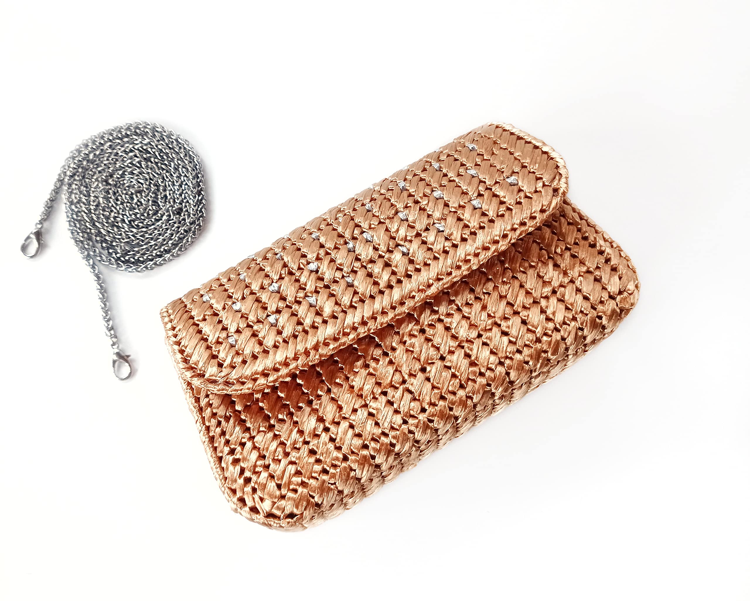 Elegant Gold Clutch Evening Bag - Mini Straw Crossbody Purse with Woven Shoulder Strap - Perfect for Bridesmaids, Weddings & Parties