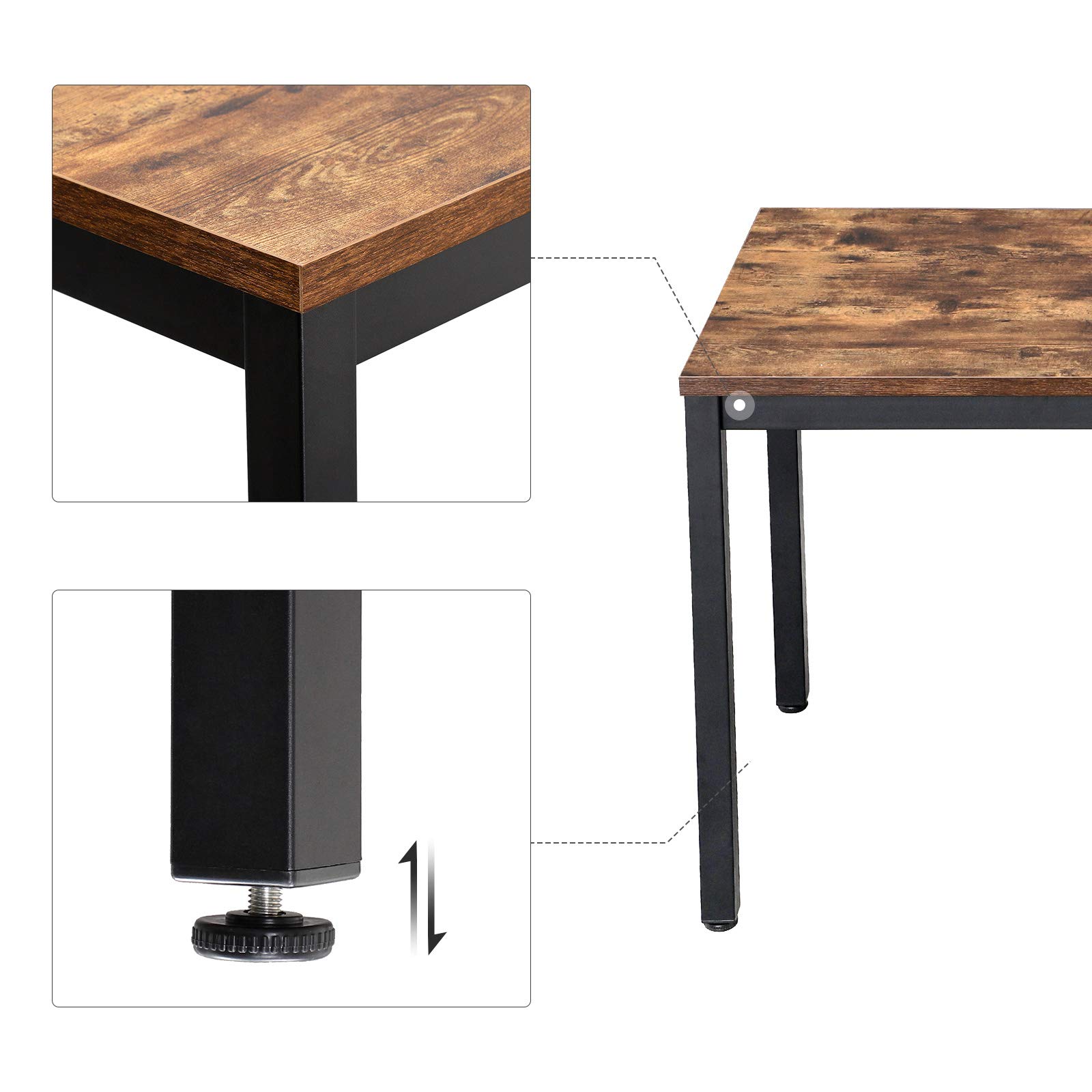 VASAGLE 55 Inch Industrial Computer Desk, Rustic Brown Writing Desk with Sturdy Metal Frame - Easy to Assemble Home Office Desk for Laptop, Study, Living Room | Perfect for Remote Work, Gaming & Small Spaces